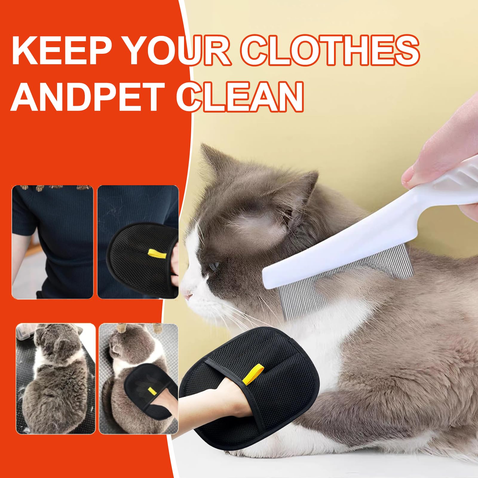 lrgnixs 2Pcs Pet Hair Remover Glove,Double-Sided Magic Brush Pet Hair with Flea Comb,Static Removal Pet Grooming Gloves,Reusable Pet Hair Removal Glove for Bathing Grooming - Image 3