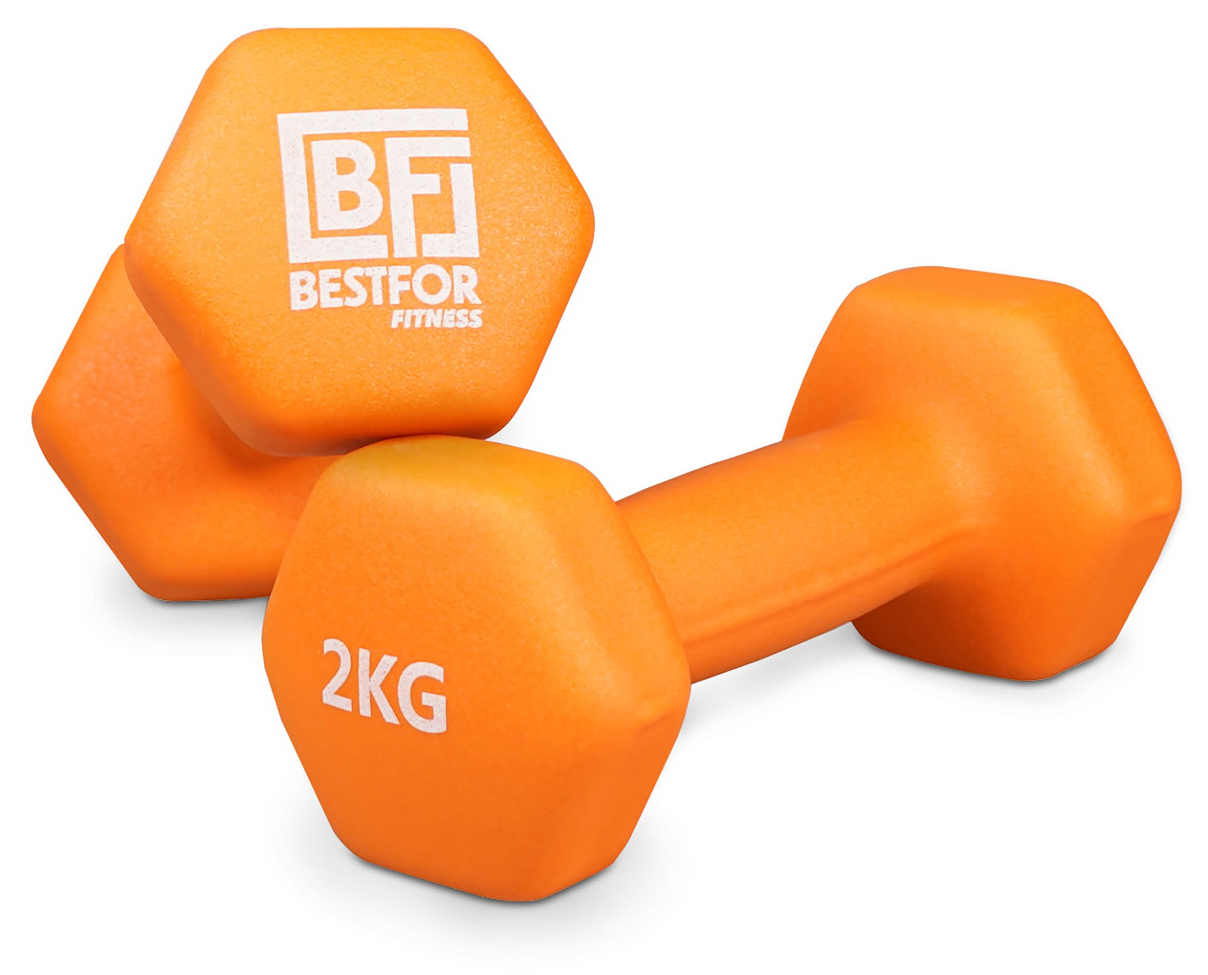 Bestfor Pair of 2kg Hex Anti Roll Non Slip Neoprene Dumbbell Weights For Exercise, Fitness, Workouts, Lifting with Exercise Chart