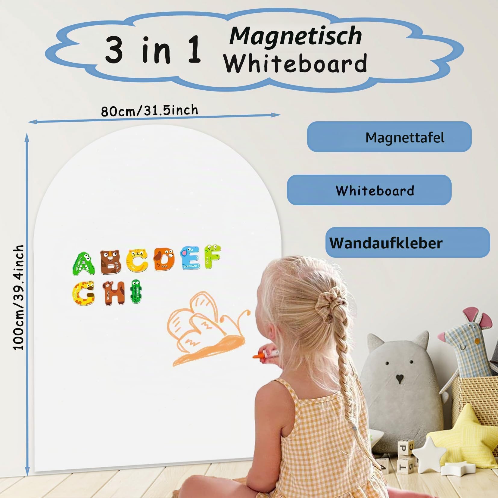 Magnetisches Whiteboard-Kontaktpapier für die Wand, abziehen und aufkleben, selbstklebende Whiteboard-Rolle für Zuhause, Schule, Weiß, 80100WH