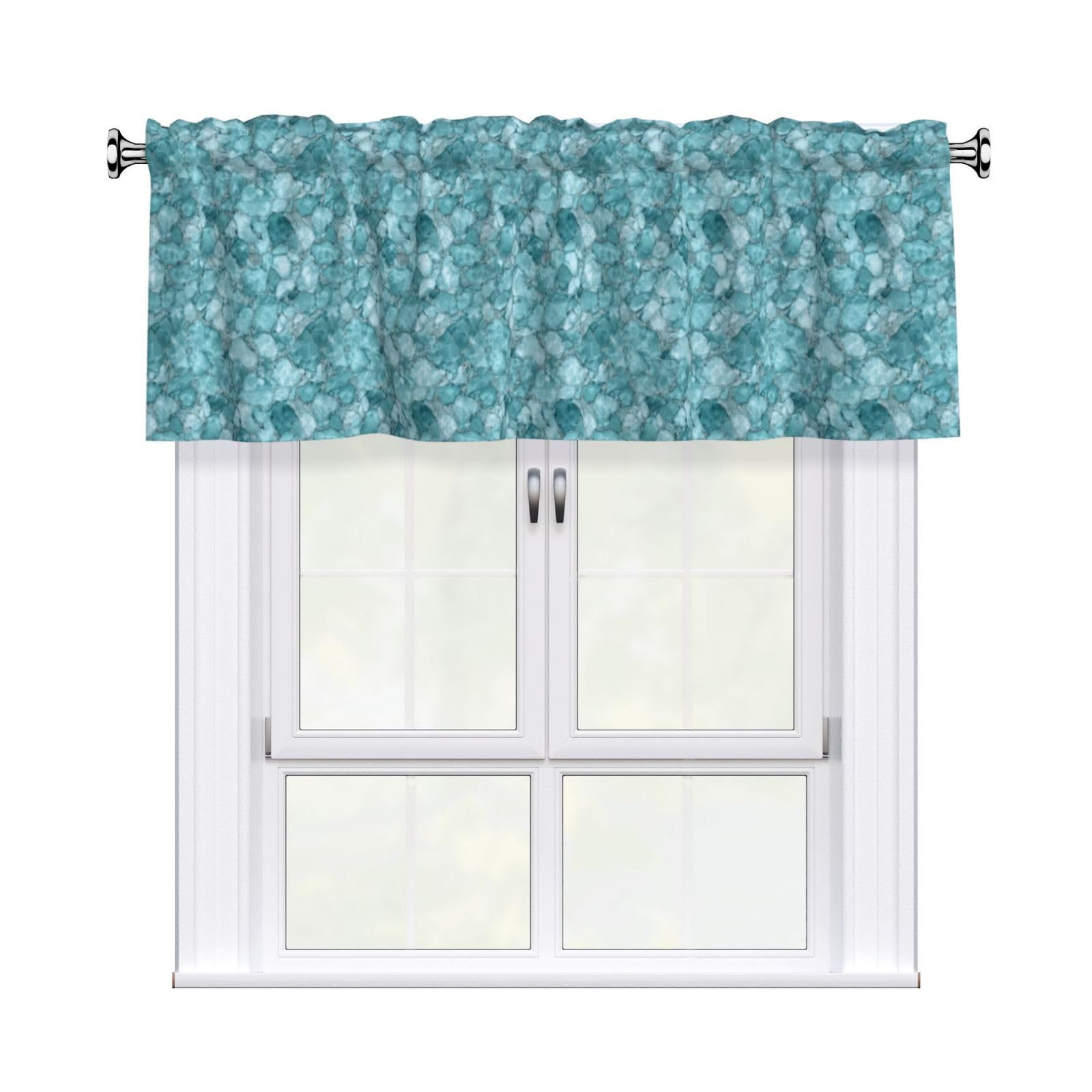 Woshuwo Quartz Turquoise Marble Valances For Windows Rod Pocket Window Treatment Short Curtains For Kitchen Living Room Bedroom Decor 54x18in