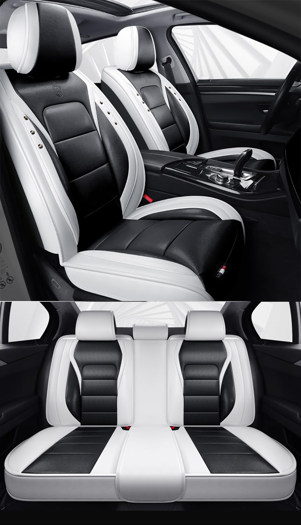 Autositzbezüge Universal Set, Leder Autositzbezug Komplettset, Aus Premium Leder + Einzigartigem Design 5-Sitzer Sitzbezüge (Kompatible Automodelltabelle enthalten)