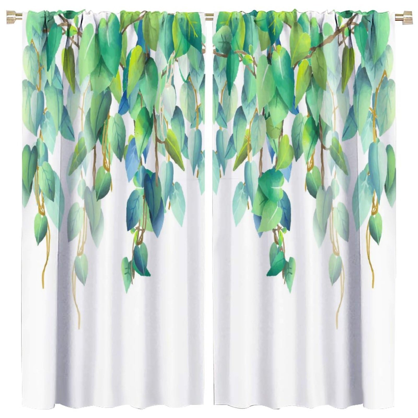 BenYaSong Watercolor Eucalyptus Leaf Blackout Curtains Green Plant Eucalyptus Floral Leaves for Living Girl Room Bedroom Curtain Window Curtain 2 Panels 42x45 Inch
