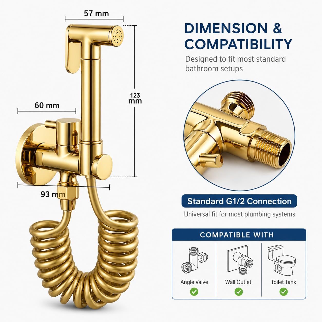 idroscopino per wc rubinetto bidet oro,Doccetta Bidet a Mano Acqua Fredda, Kit Bidet Portatile a Parete in Ottone con Tubo a Spirale Estensibile e Supporto, per Igiene Personale Bagno WC