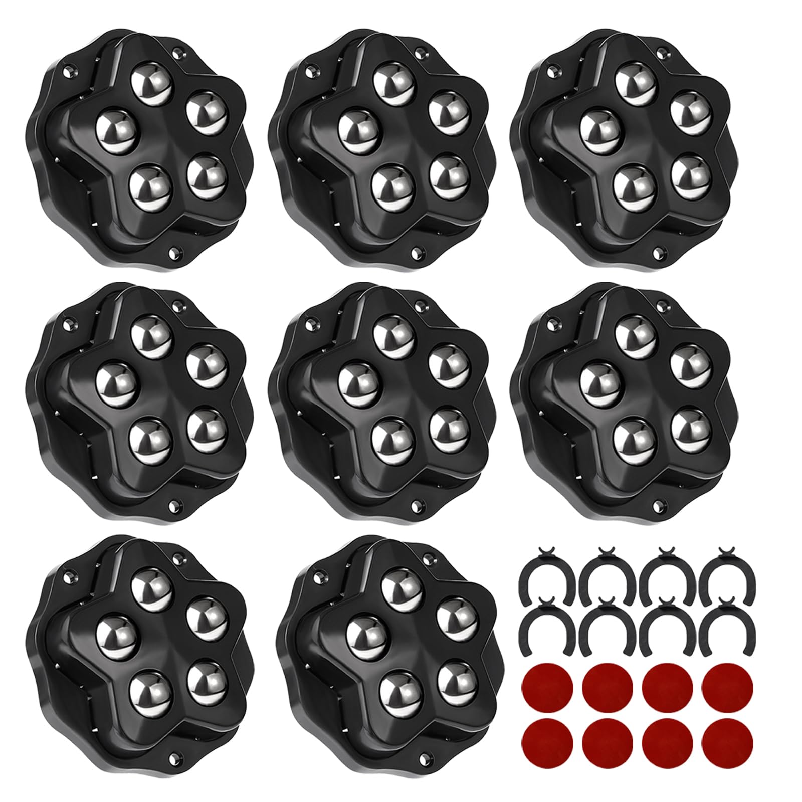 8 Rotelle Adesive Per Mobili - Ruote A 5 Sfere, 360°, Capacità 150kg, Nero - Foto 10