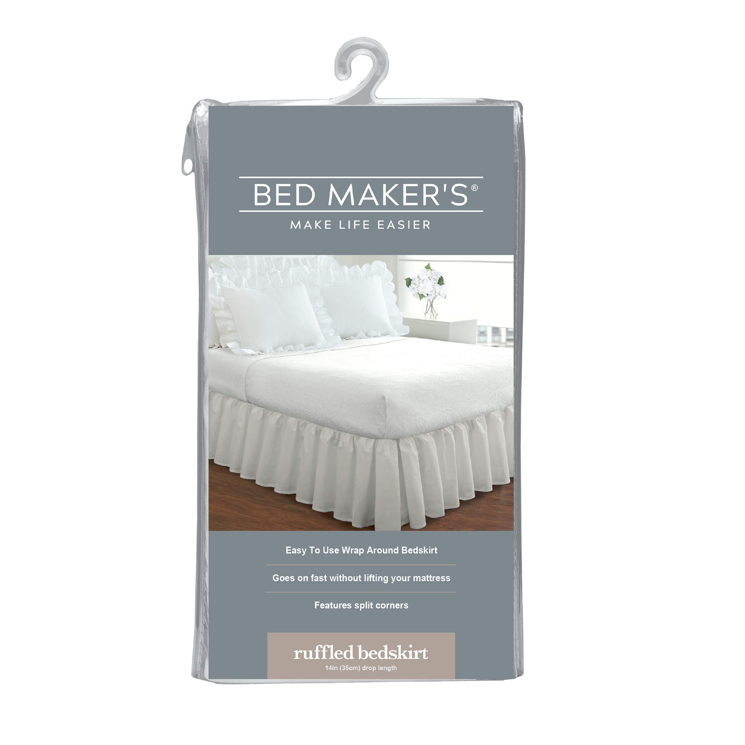 Bed Maker?ÇÖs Never Lift Your Mattress Microfiber Wrap-Around Bed Skirt, Gathered Ruffled Style, Classic 14 Inch Drop Length, King, White