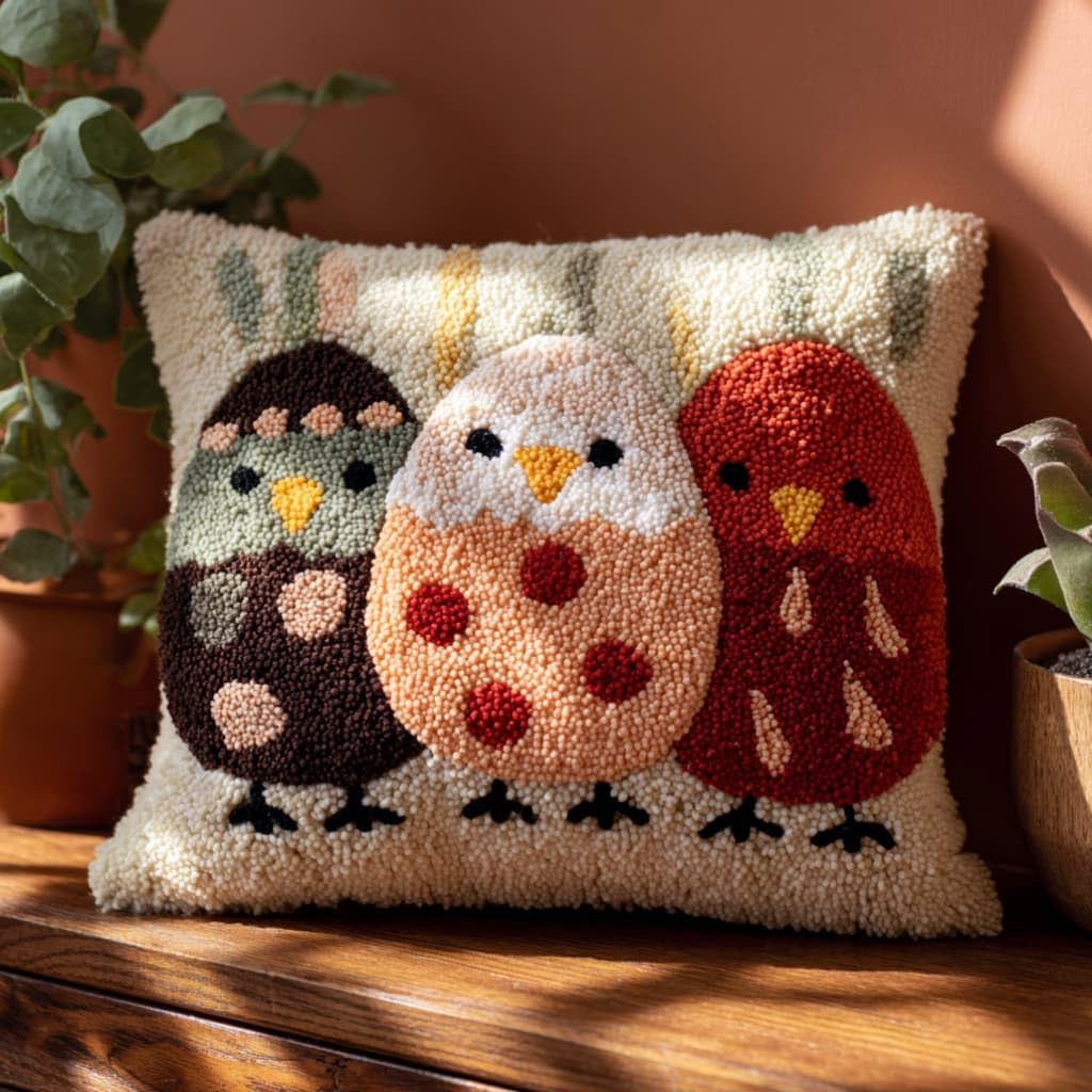 Latch Hook Cushion Kit,Easter Eggs Diy Embroidery Pillow Cover 43X43Cm