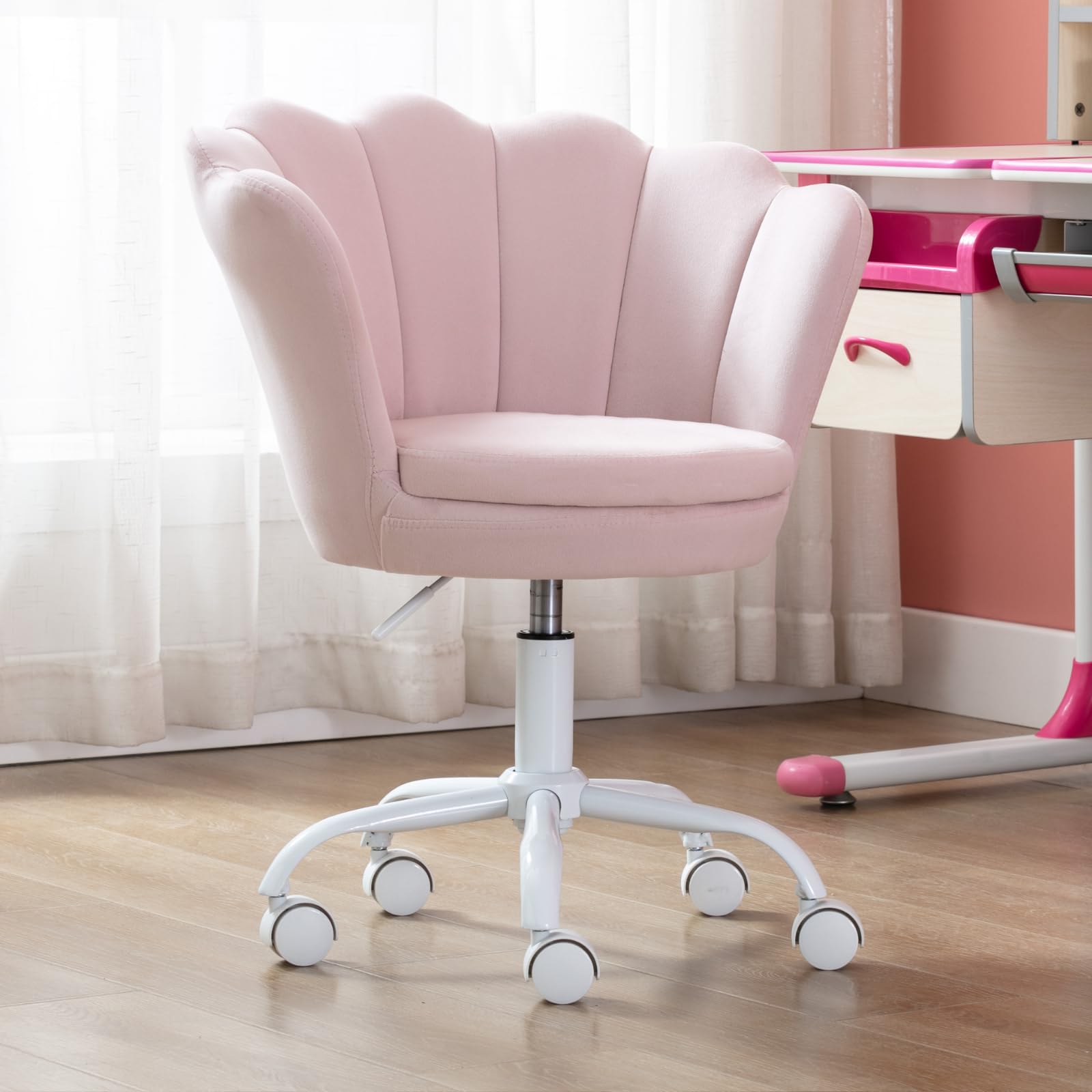 chairus Silla Infantil Escritorio de Terciopelo,Silla Giratoria de Estudio Silla Pequeño Ajustable en Altura para Niños/Juvenil,Rosa Claro