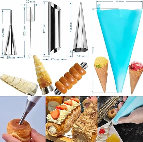Miniatura 10 de AMBESTAR Juego de 30 moldes de cuernos de crema, grandes de acero inoxidable Canolis Forms Cannoli Kit para hornear canolis, cáscara de croissant,