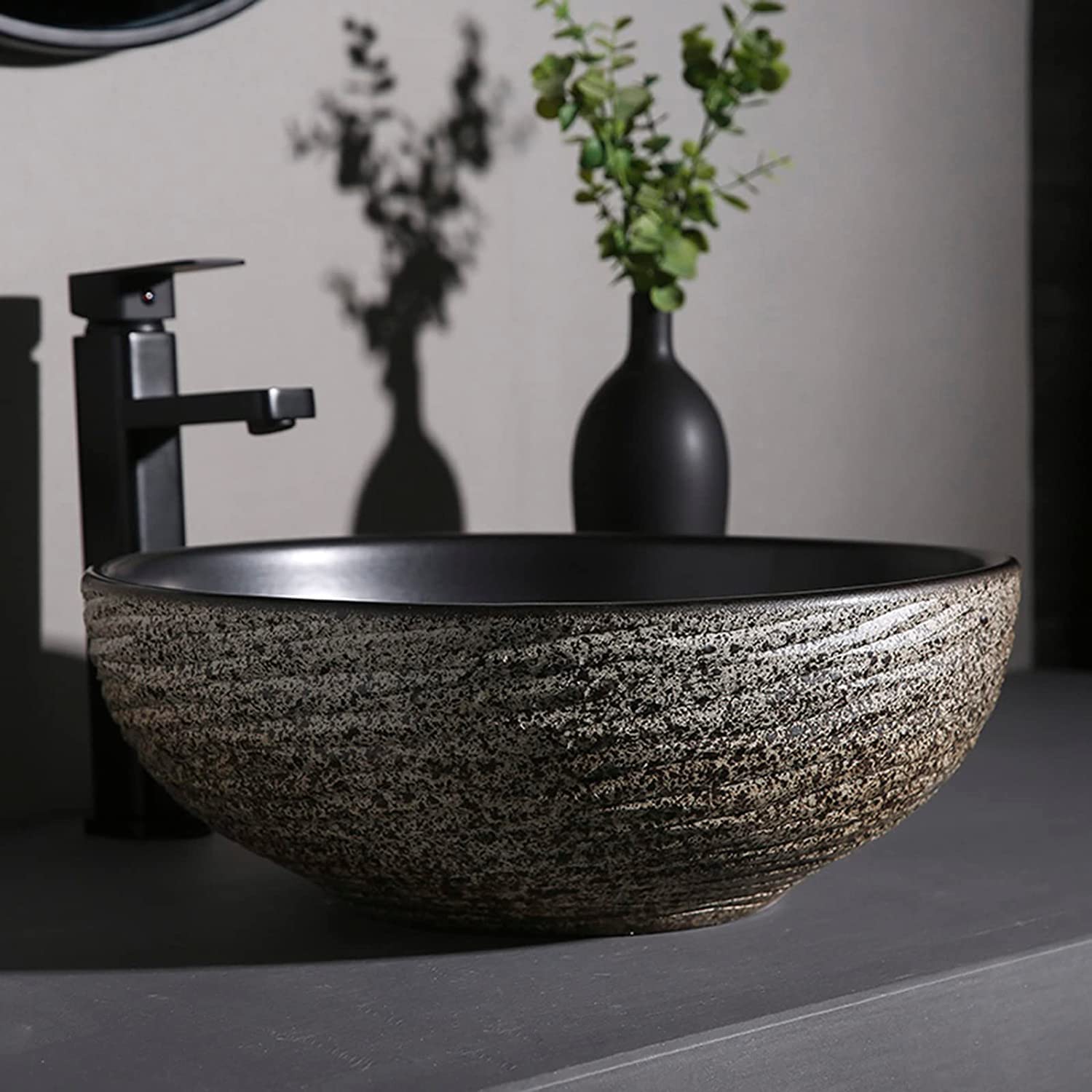 Ceramiczna Umywalka Łazienkowa, Ceramiczna Umywalka Nablatowa, Okrągła, Umywalka Nablatowa W Stylu Retro, Umywalka Artystyczna 40 * 40 * 15 Cm, Minimalistyczna Umywalka Ł