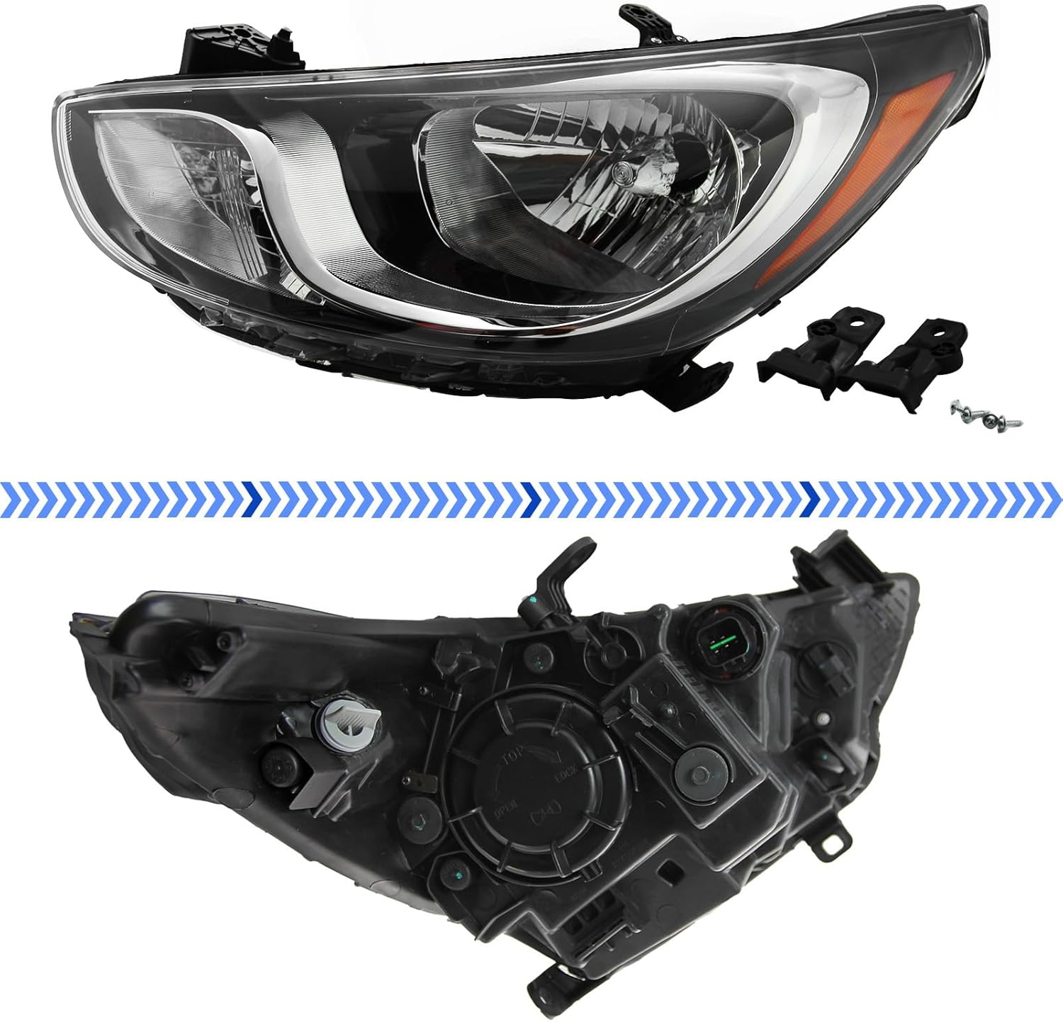 Headlight Assembly Fit for 2012 2013 2014 Hyundai Accent GLS GS SE Sedan,Halogen Headlamp Replacement Driver Passenger Side Chrome Housing Amber Reflector Clear Lens HY2502163 HY2503163