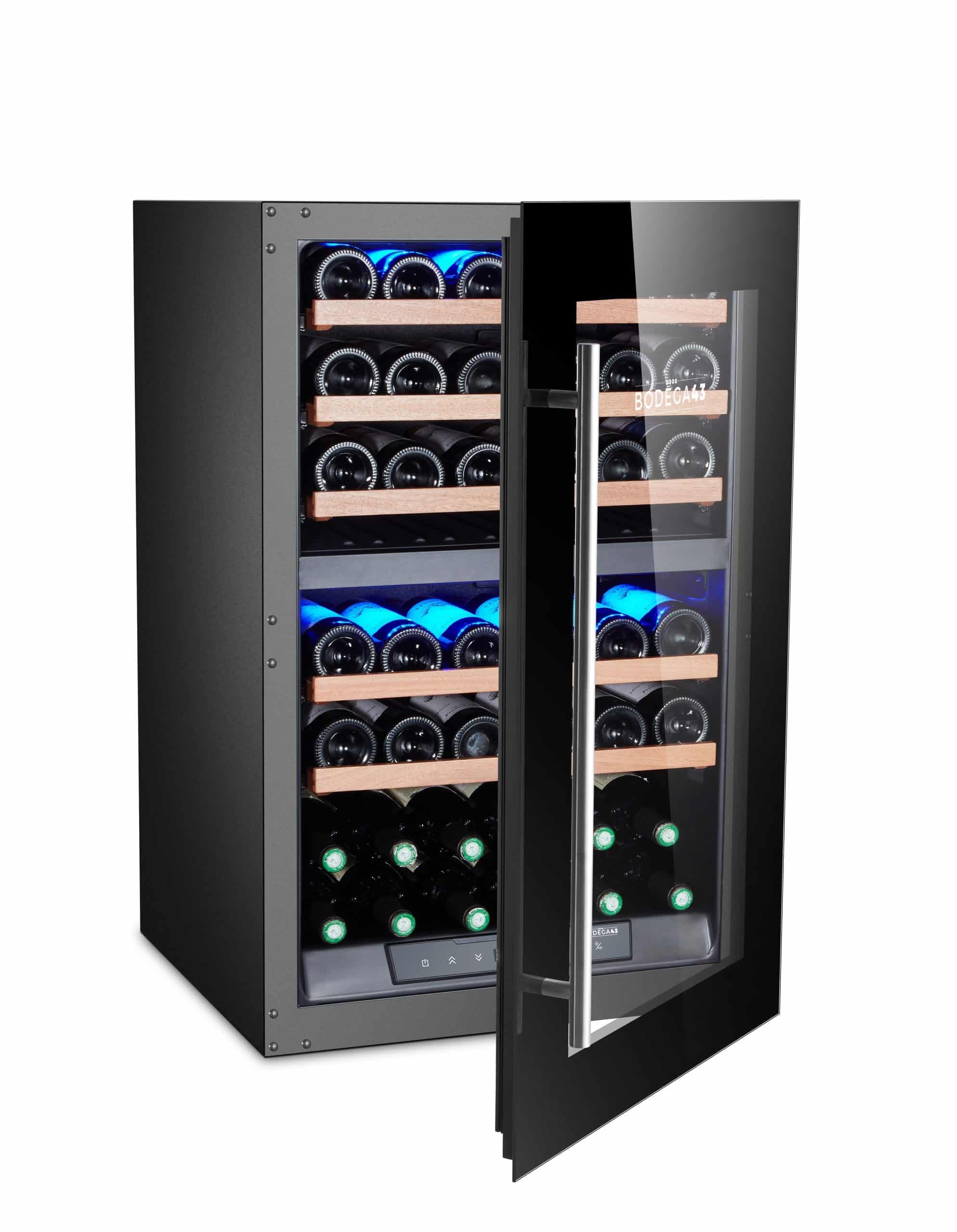 BODEGA43-42 Einbau Weinkühlschrank - Luxuriöse Weinklimaschrank mit 2 Zonen und digitalem Temperaturdisplay - 42 Flaschen, Vollglas-Designtür, 40 dB, 5 Ausziehbare Schubladen aus Birkenholz - 3