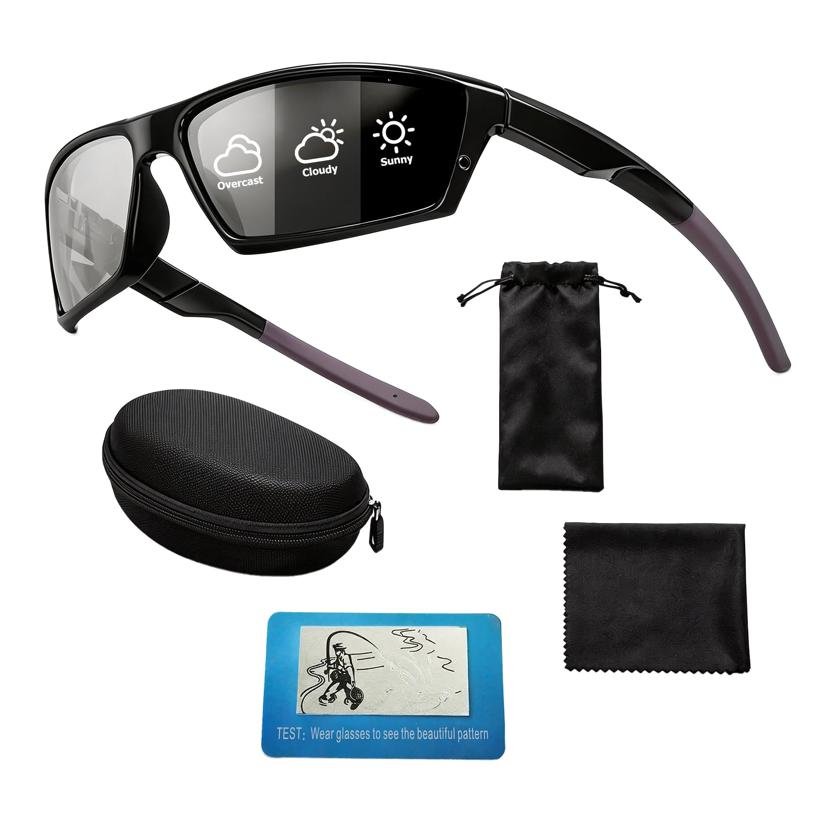 DVDVBOOM Photochromic Cycling Glasses for Men, Polarised Sports Running Sunglasses Men Women, Wrap Around Sports Sunglasses for Driving, Fishing, Hiking & Indoor Outdoor Activities