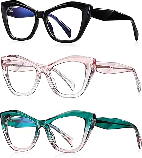 bullabulling 3Pack Oversized Oprah Style Reading Glasses For Women Men Spring Hinges Blue Light Blocking Computer Readers (black/pink/green, 0.0)