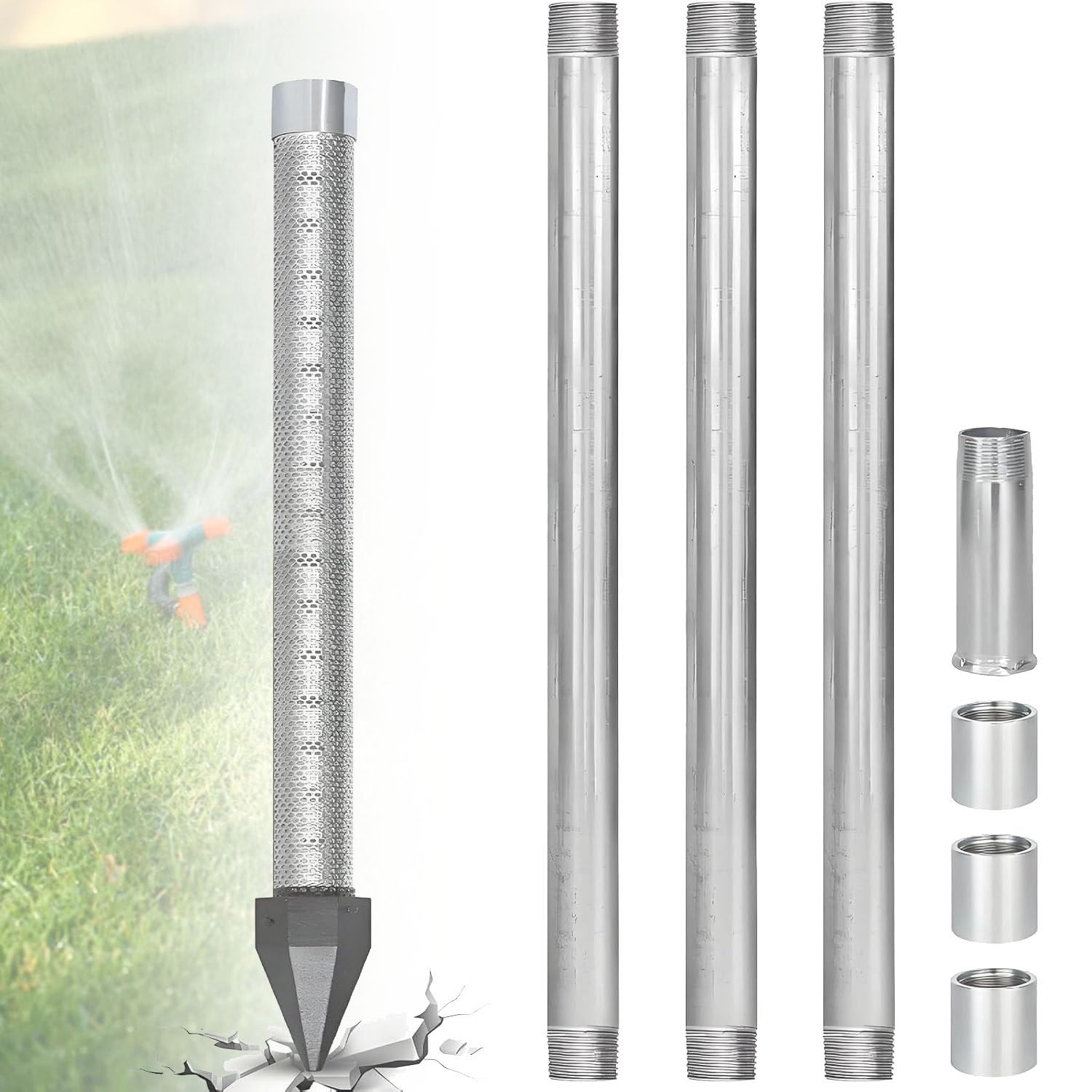 Uordby 4M(12.9Ft) Well Drive Point Kit, 1-1/4 Galvanized Drive Point Well Pipes,Heavy Duty Shallow Well Drilling Kit For Drive Sand Point Well&Soft Soil Well,36" Point 60 Gauze