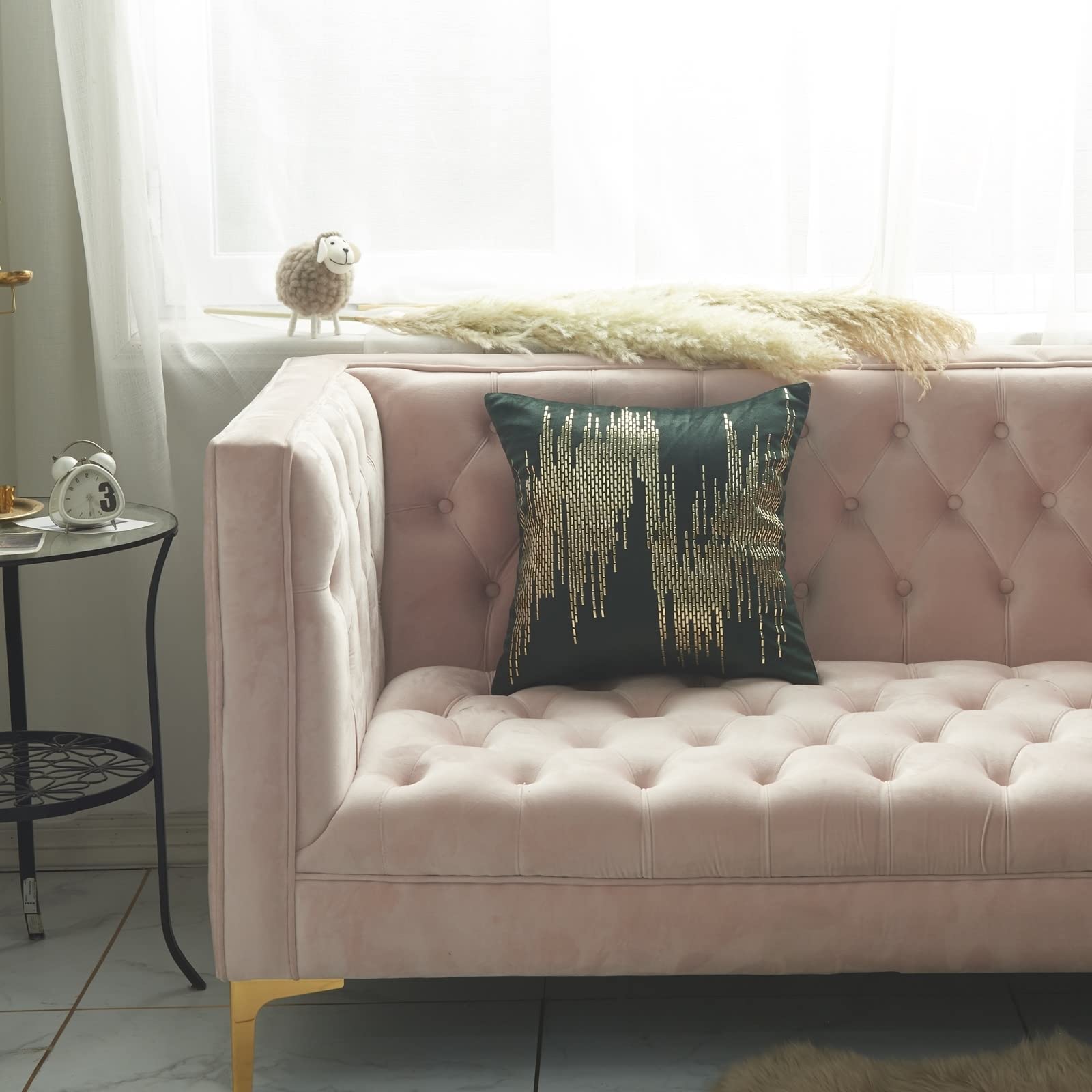 AmDxD Lot de 4 housses de coussin 45 x 45 cm, vert foncé, coussins de jardin, en peluche avec motif à paillettes pour bureau, décoration d'intérieur