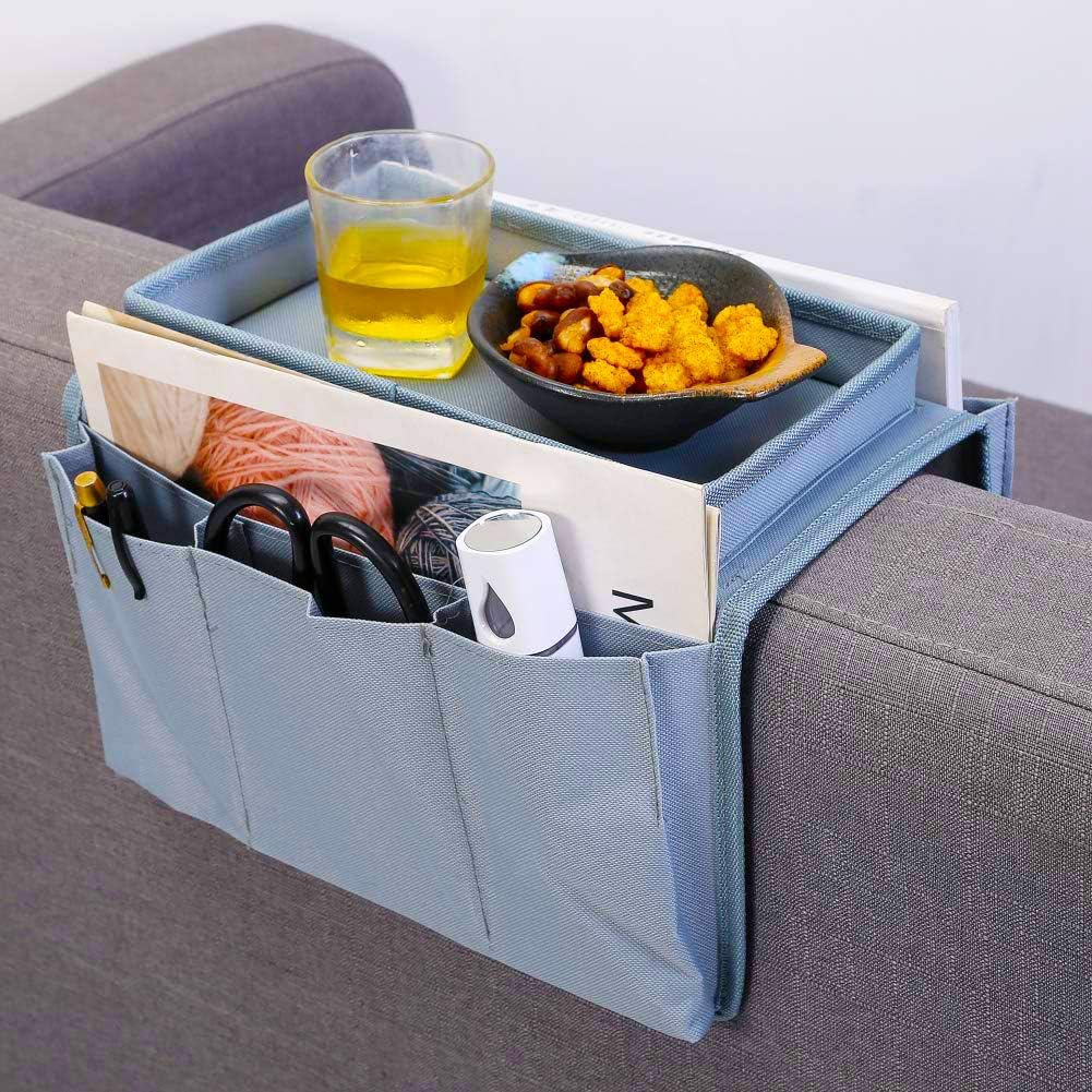 Sofa Armrest Organizer Couch Caddy Armchair Hanging Storage Bag Sofa Space Saver Arm Rest Chair Organiser with Cup Holder Tray for Phone Books