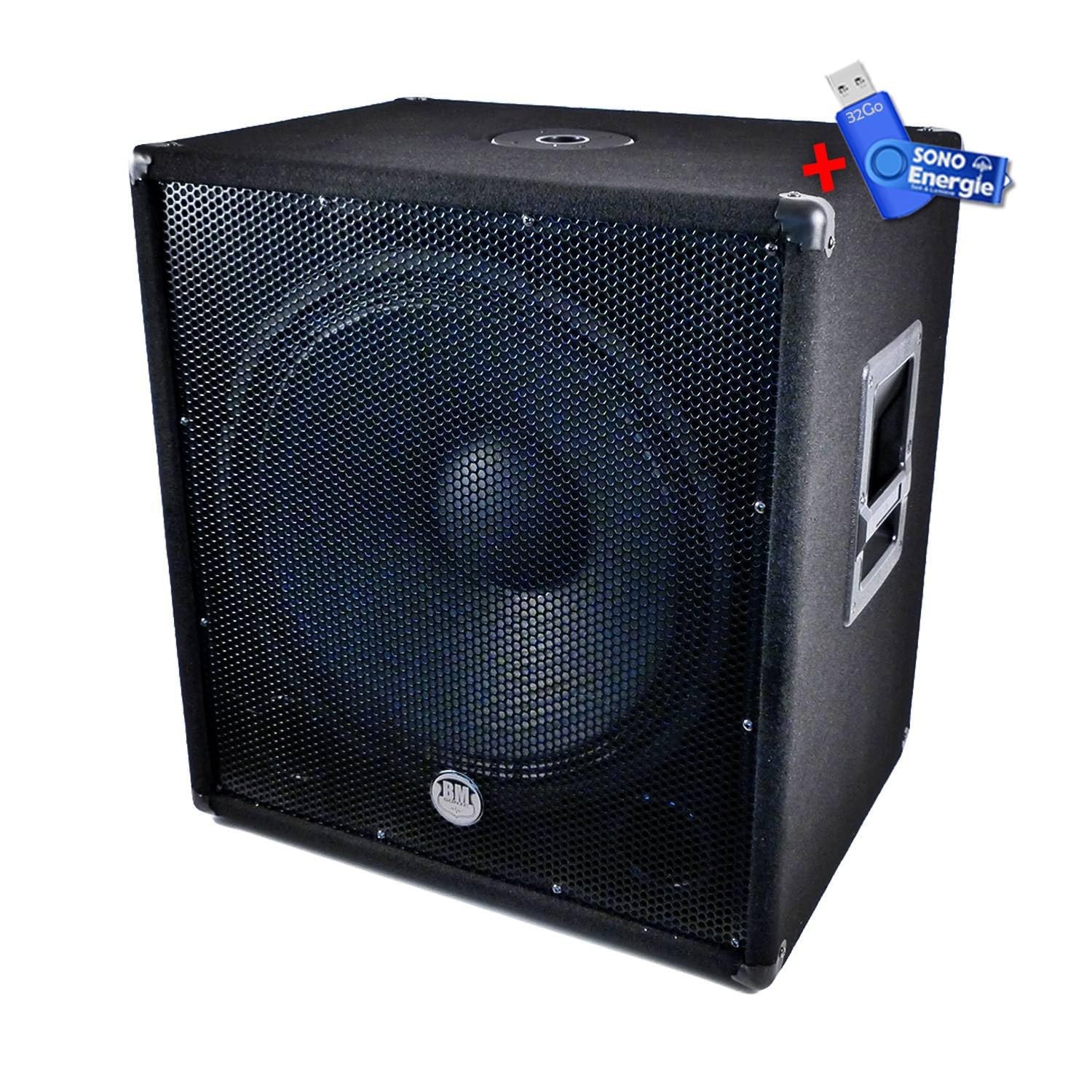 BMI subwoofer Activo 46cm 1200W Full Range BM Sonic + Llave USB 32GB