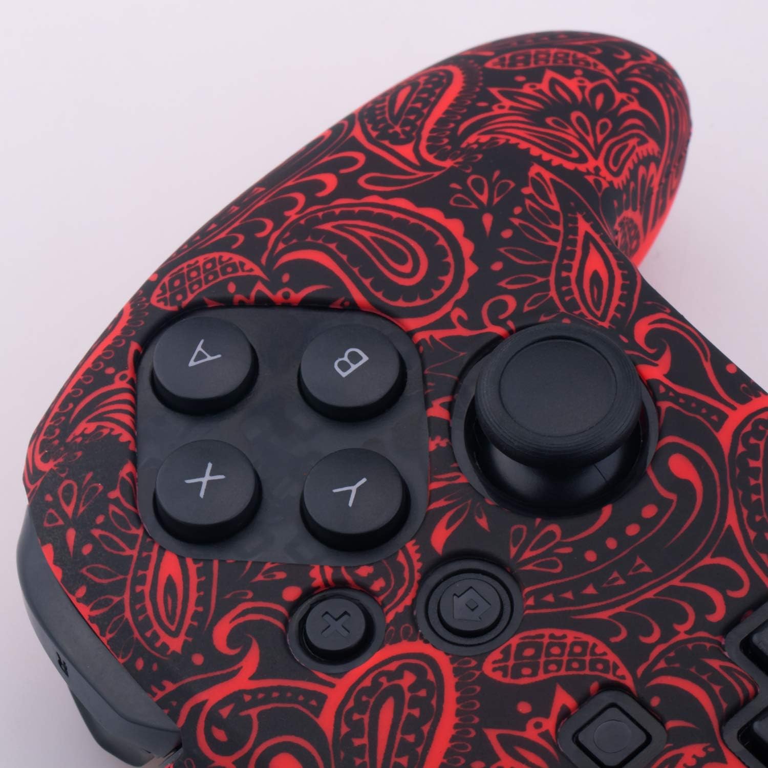 Studded Silicone Transfer Print Cover Skin Case ONLY for Nitendo Official Switch Pro Controller x 1(Leaves Red) with Pro Thumb Grips x 8 - Image 6