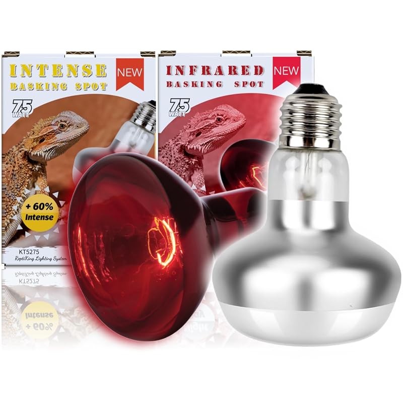 Lâmpada de Aquecimento para Répteis ReptiKing, Luz Incandescente de Aquecimento e Basking 75 W E26, Branca, Pacote com 2