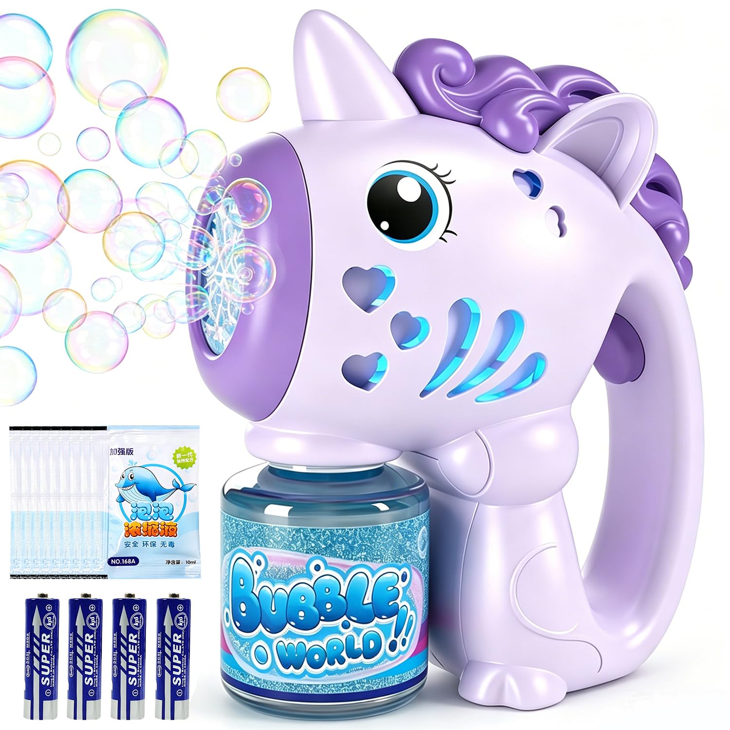 Unicorn Bubble Gun, Automatic Bubble Blower Bubbles Guns Blaster with Bottles Solution and 10 Concentrate Automatic Bubble Maker Outdoor Garden Beach Party Games Toys
