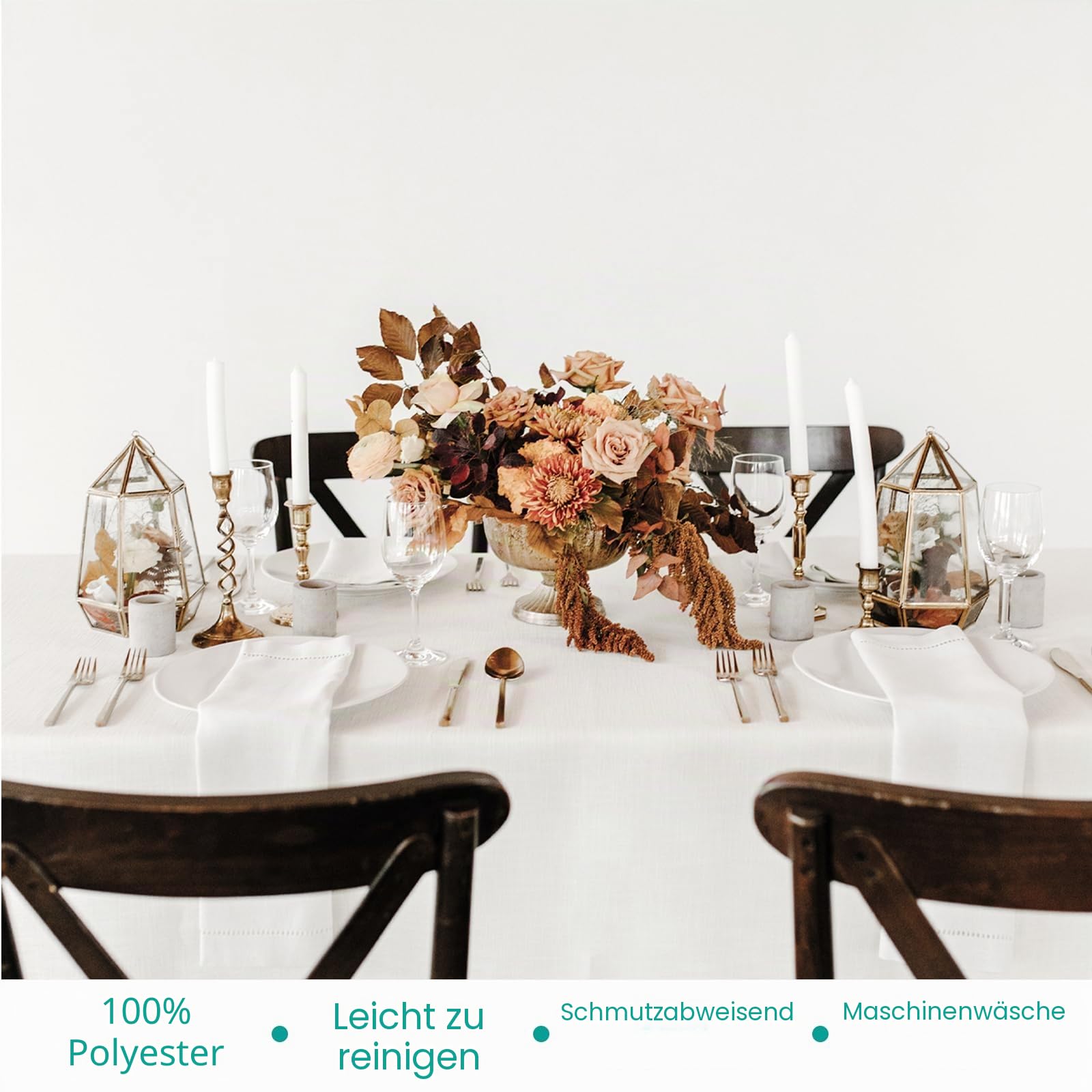 EMART Tischdecke Weiß 6 Pack, 152 x 260cm Rechteckig Tischtuch Tablecloth | 100% Polyester, Verdickt, Washable, Wedding, Party, Banquet, Hochzeit, Decoration