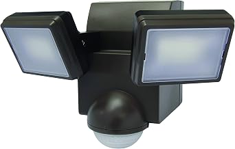 LED Motion Security Flood Light Battery Operated Indoor Outdoor 700 Lumen Adjustable Sensor Detection, Battery Saver Mode, 2 Head, Universal Eave or Wall Mount, Includes L-Bracket to Mount Anywhere