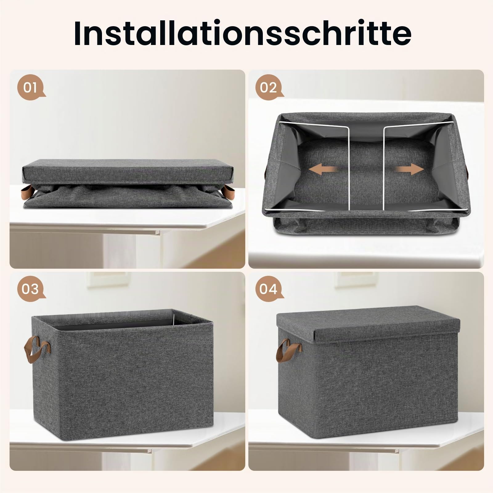 WOLTU Faltbare Aufbewahrungsboxen 10 Stück, mit Deckel, Grau, 48x36x30cm | aus Polyesterstoff, für Schlafzimmer, Arbeitszimmer, Wohnzimmer, Organizer Box mit Griffen, faltbar,