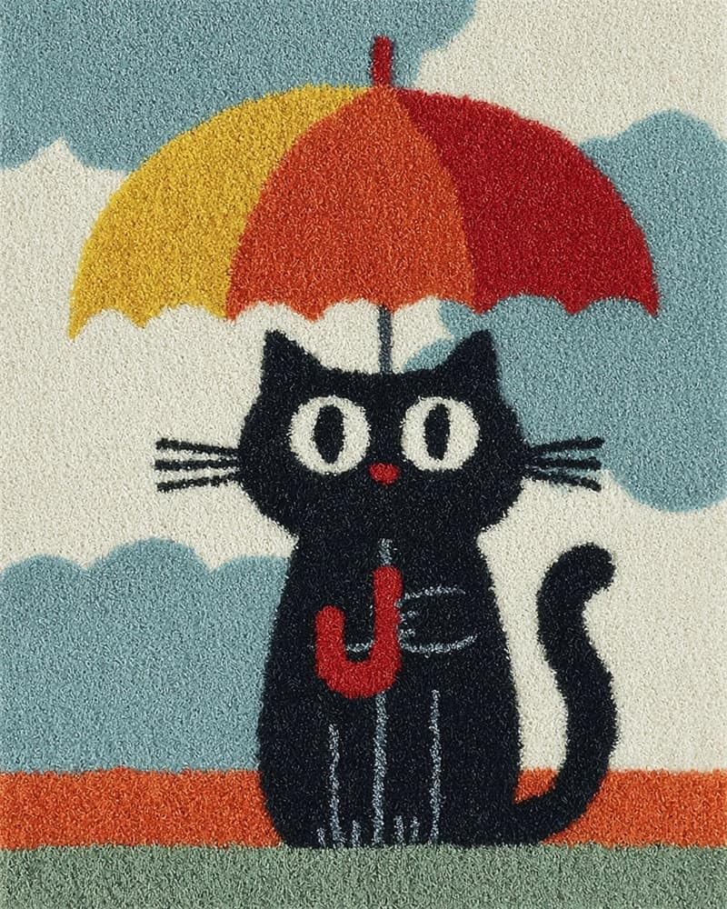 FWRTYCB Latch Hook Kits Rug Making Crafts with Pattern Printed,Cat Holding an Umbrella 20X15Inch Large Latch Hook Rug Kit Tapestry Rug Making Kits DIY Crafts Unfinished Handmade Crochet Yarn for Ad