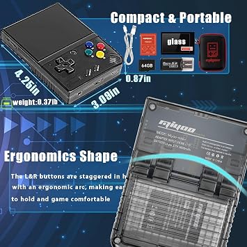 Miyoo Mini Plus with Portable Case Retro Emulator Handheld Game Console Latest Version with WiFi & RTC, 3.5 640*480 IPS Screen 3000mAh Battery, Black 64GB
