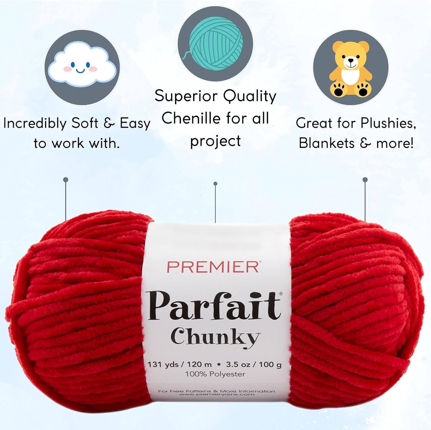 Premier Yarns Parfait Chunky Cardinal 1150-51 (6-Skeins - Same Dye Lot) Weight S Bulky #6 Polyester Yarn for Crocheting and Knitting with Project Bag