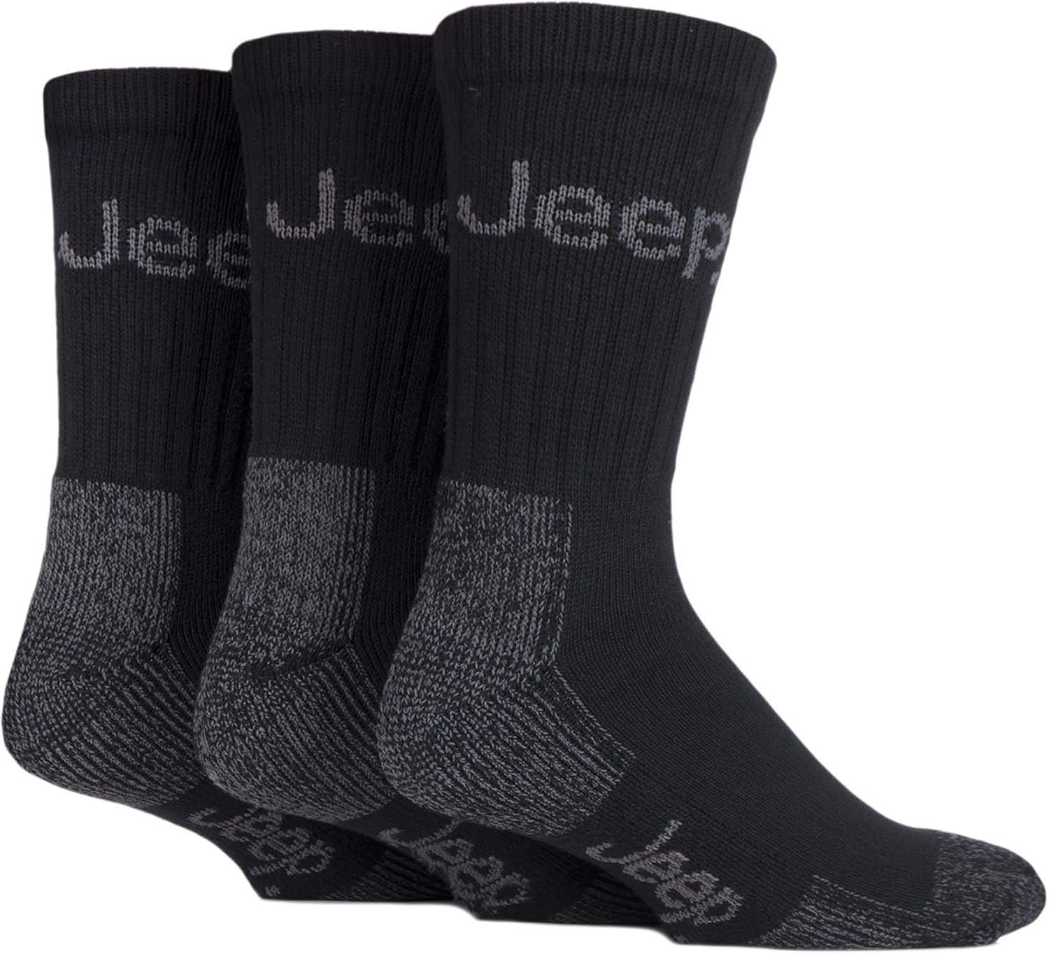 Jeep Men's Luxury Terrain Cotton Boot Socks, Thick Cushioned Socks for Boots, Heavy Duty, Outdoors, Walking, Camping and Hiking, Assorted Colour 3 Pair Pack 6-11 Black/Charcoal