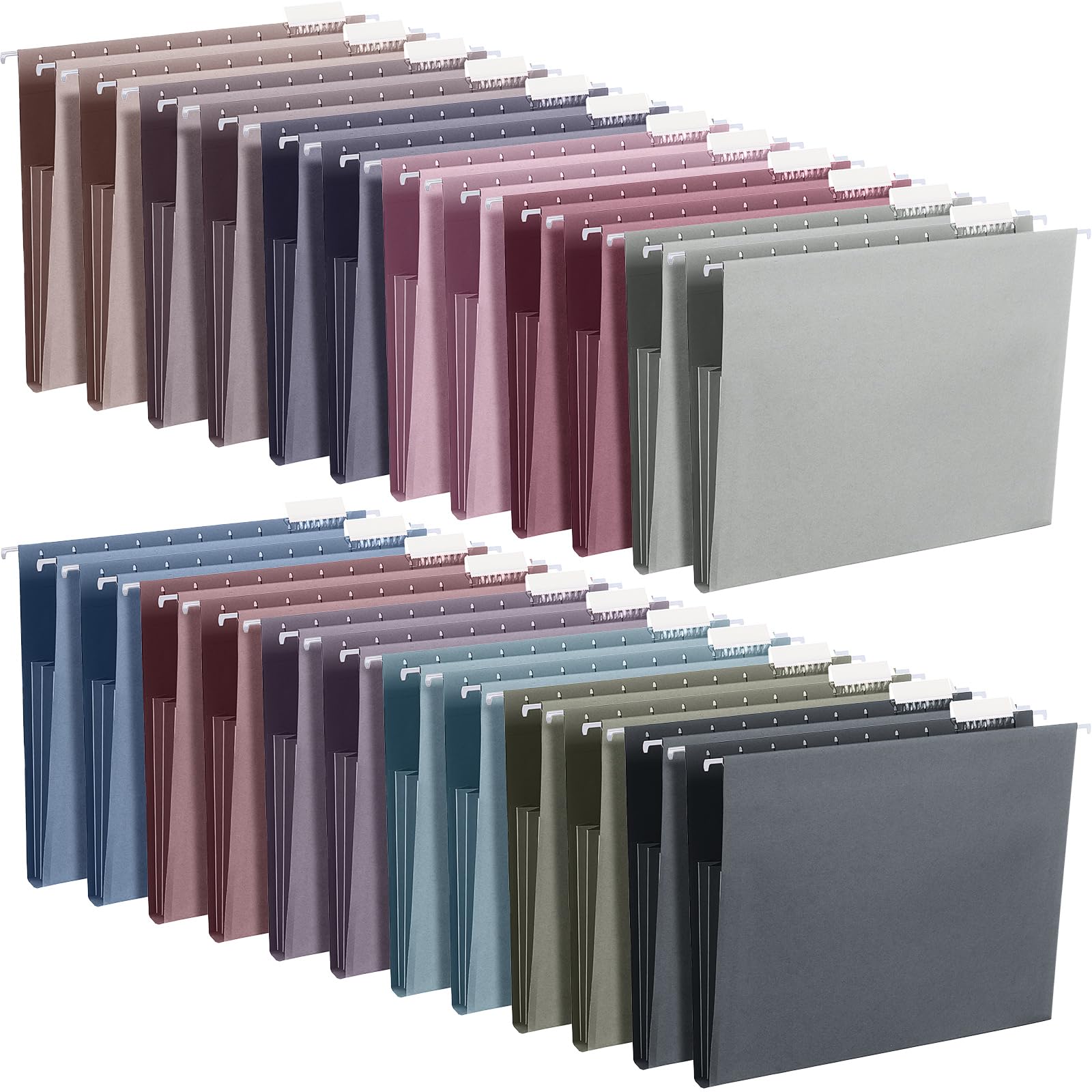Confezione da 24 cartelle portadocumenti da appendere, formato lettera, espandibili, con linguette colorate, organizer per schedario, scuola, lavoro, casa, ufficio (colore metallico)