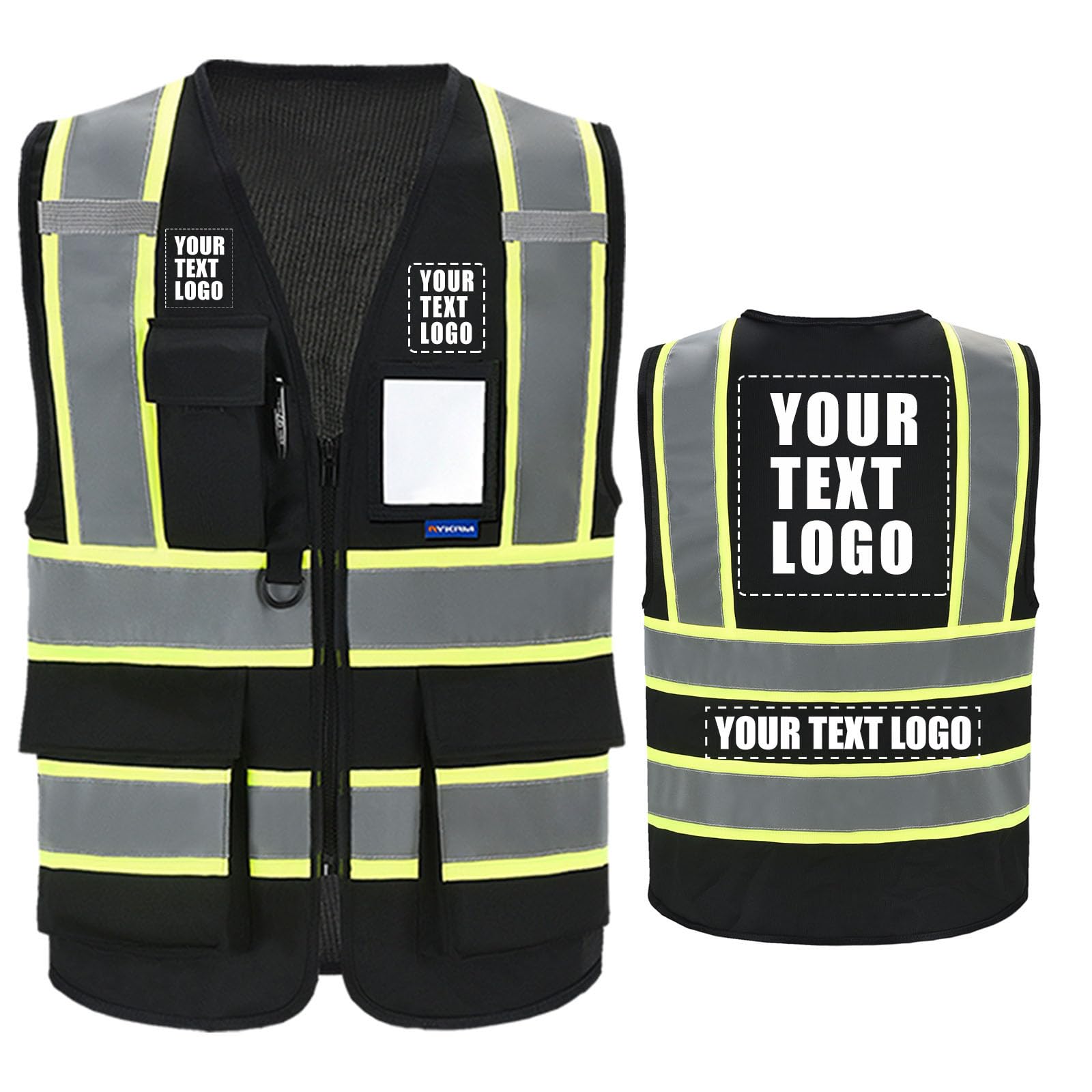 AYKRM Custom Logo Personalised Printed High Visibility Reflective 2 two tone work construction Safety Vest