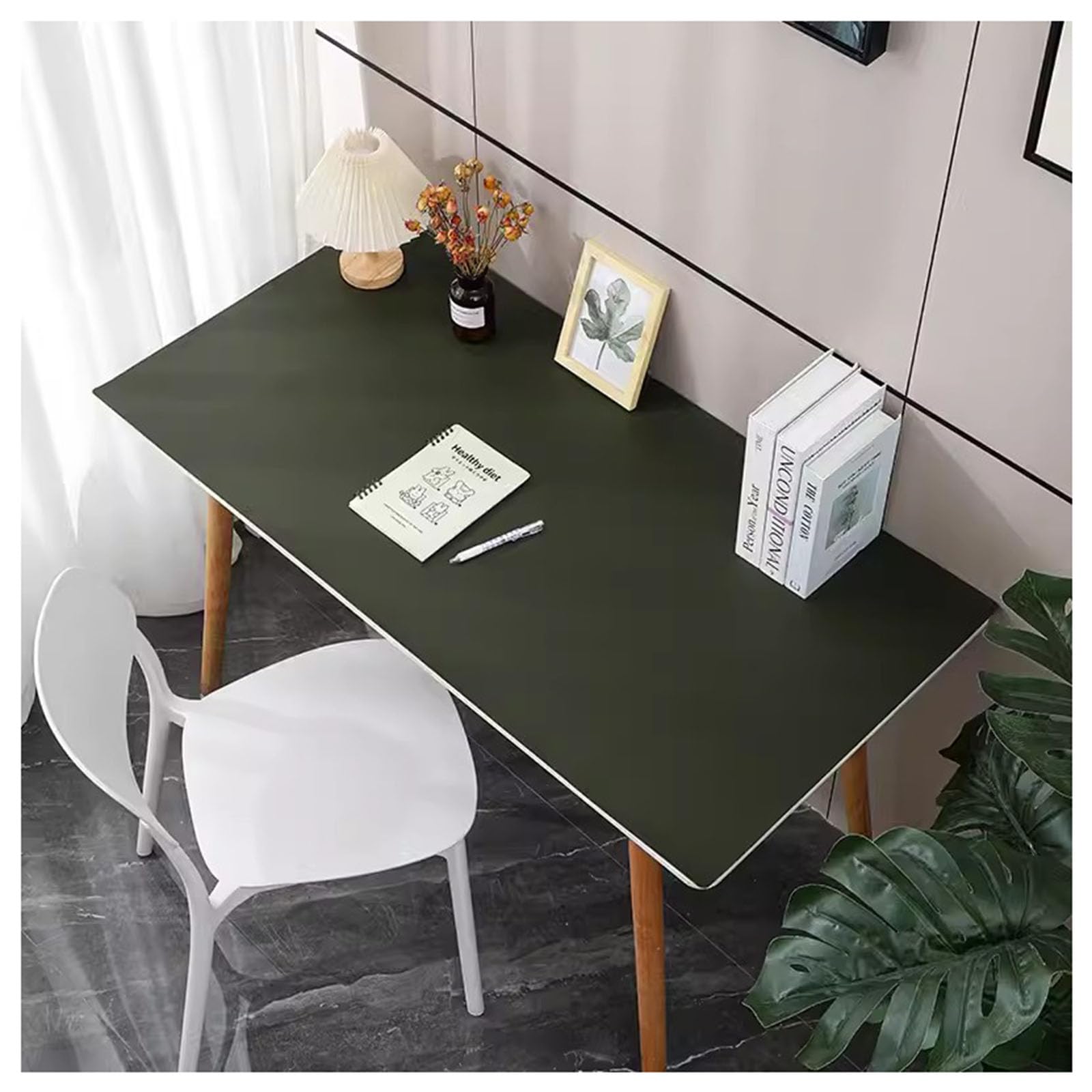 Tappetino da Ufficio Scrivania Pelle, Impermeabile Tovaglie Ecopelle, Tappetino Mouse Grande Antiscivolo, Sottomano Scrivania Bambini per Protezione Gli Occhi, Tappetino da Tavolo(90×180CM,Dark Green)