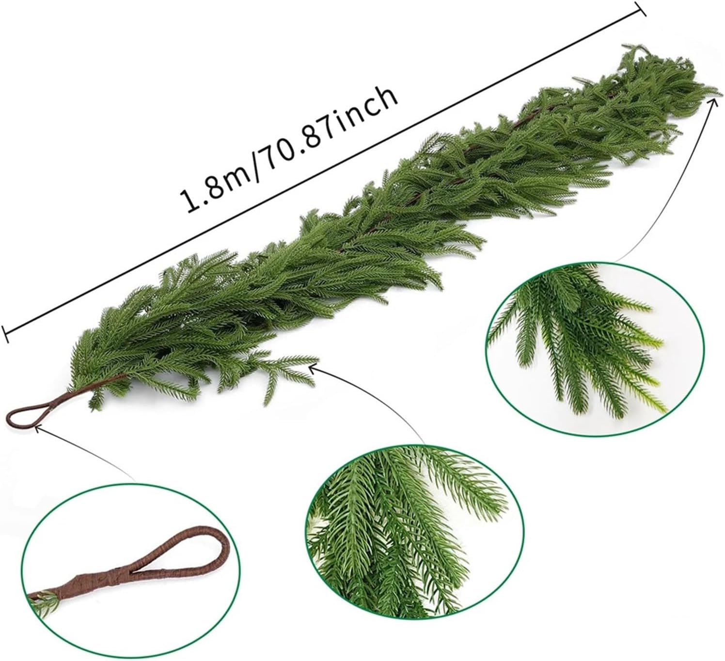 WHZHDMA 180cm Christmas Garlands Norfolk Pine Garland Artificial Plants Faux Greenery Vine for Home Table Xmas Party Festival Decoration