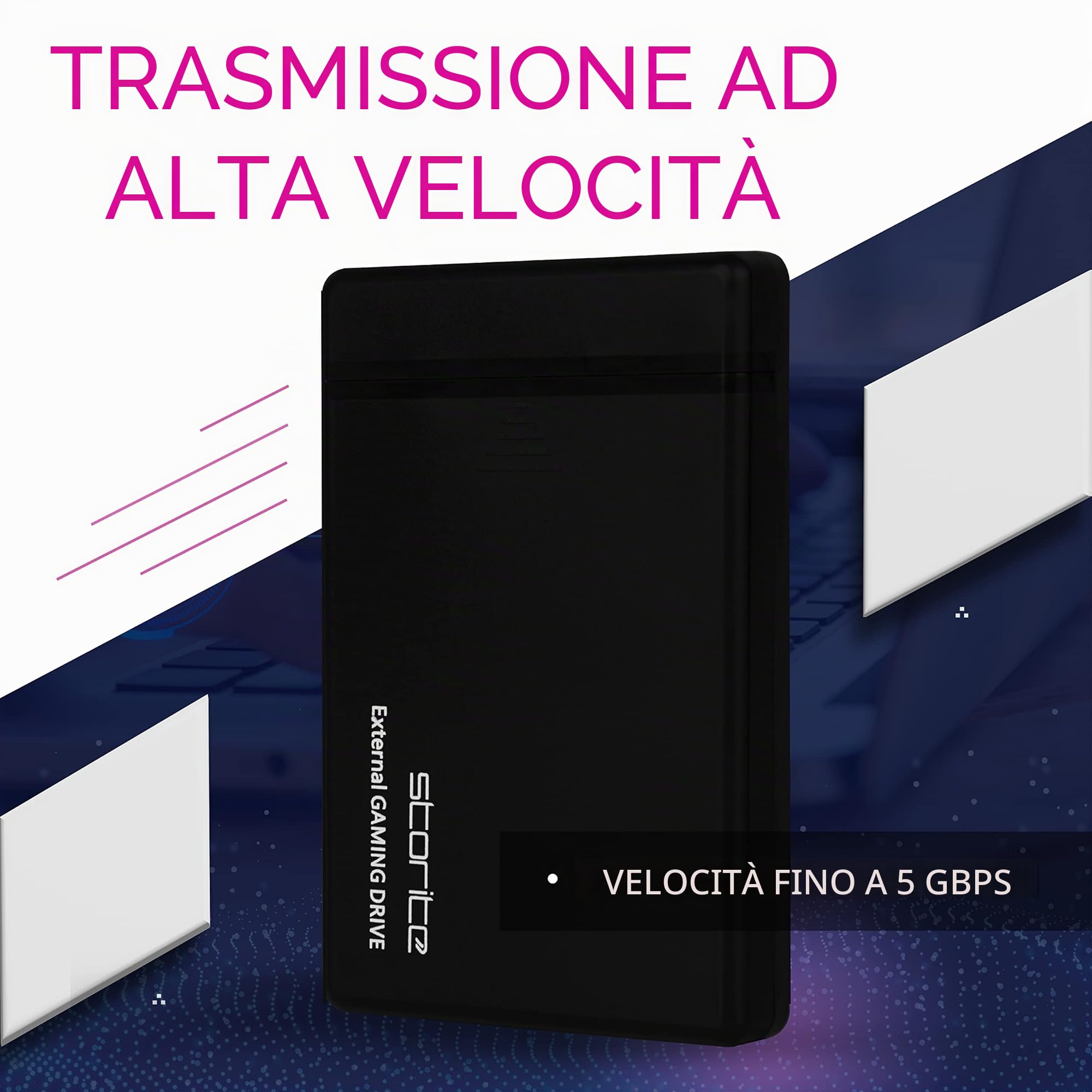 Storite Disco rigido esterno 1 TB per gaming, portatile, da 2,5 pollici, con USB 3.0, ideale per archiviazione e backup, compatibile con console di gioco, PC, laptop e Mac (nero).
