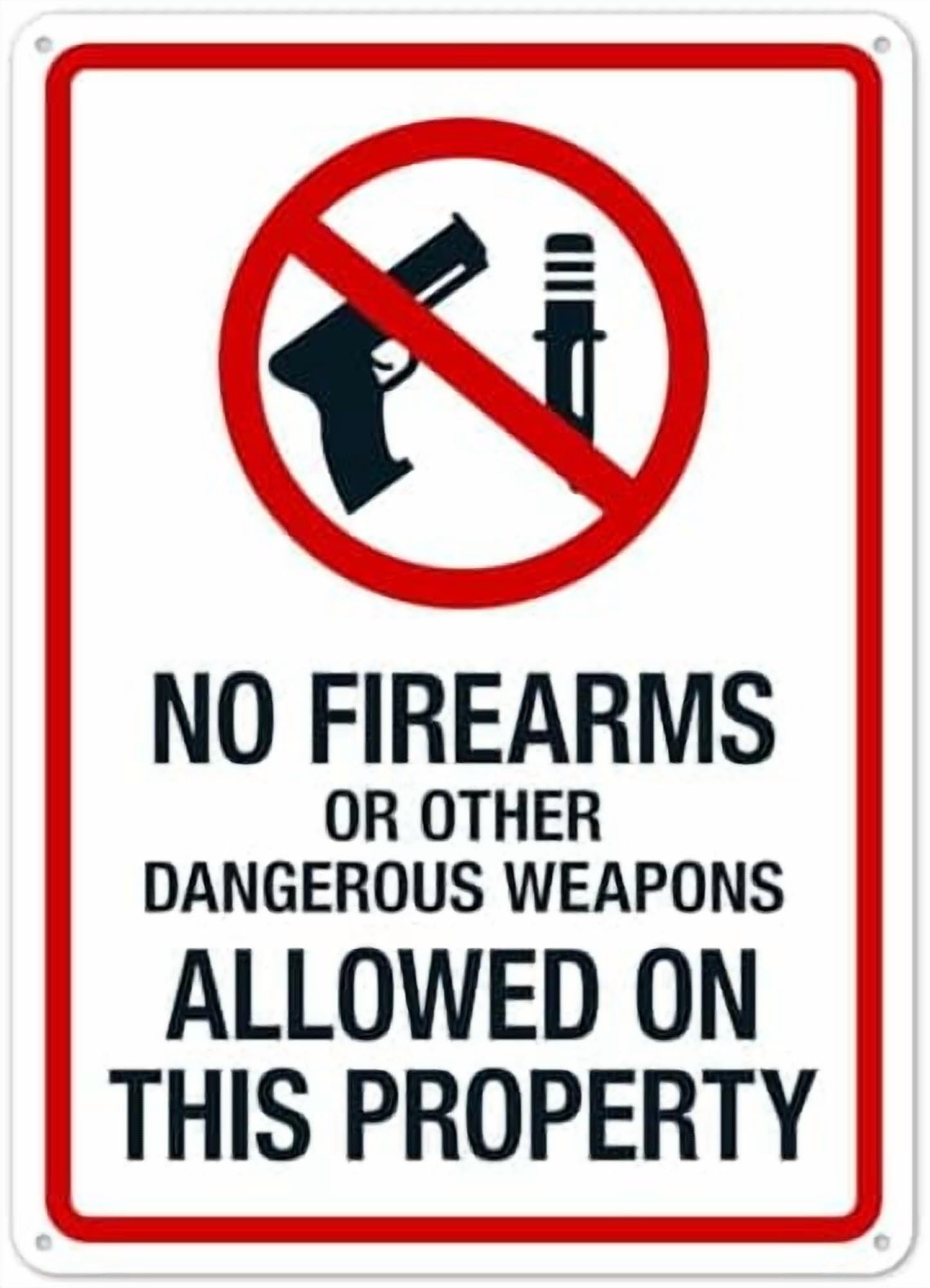 (2-Pack) Metal Tin Sign No Or Other Dangerous Weapons Allowed On This Property Sign Property Signs, Facility Signs 8x12 Inch - Clear Warning for Home & Use