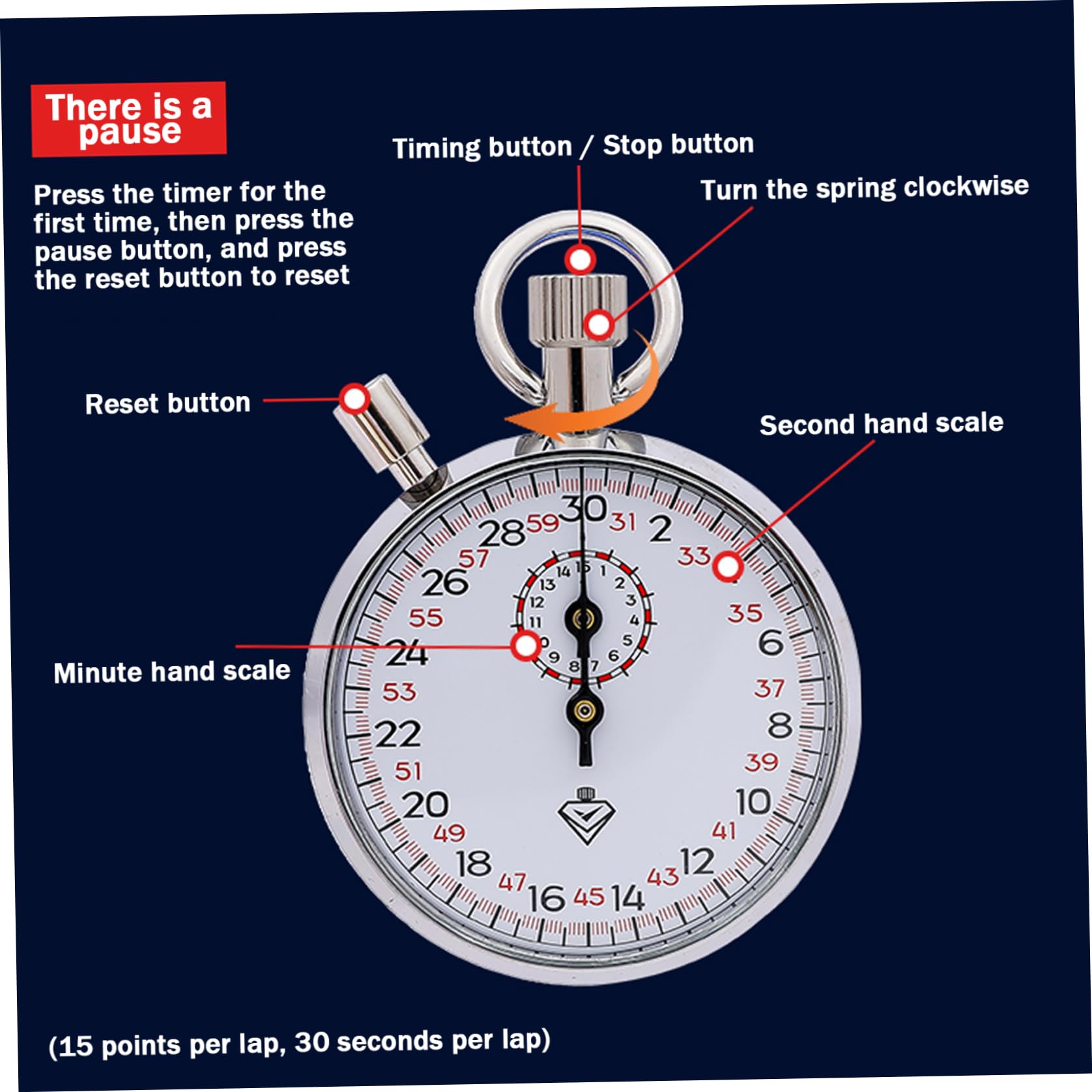 Chronomètre mécanique Chronomètre analogique en Acier Inoxydable des années 30 avec minuterie portative de Pause pour Les expériences d'entraînement en Cours d'exécution - Montre 'Arbitre
