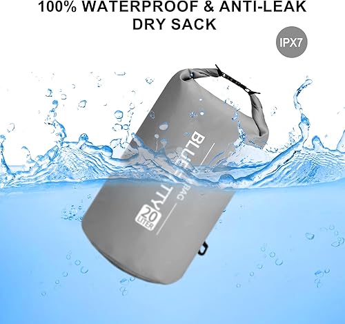 Miniatura 2 de Bolsa seca impermeable flotante Dry Sack Mochila seca enrollable para kayak, rafting, canotaje, SUP, pesca con funda impermeable IPX8, gris, 20L