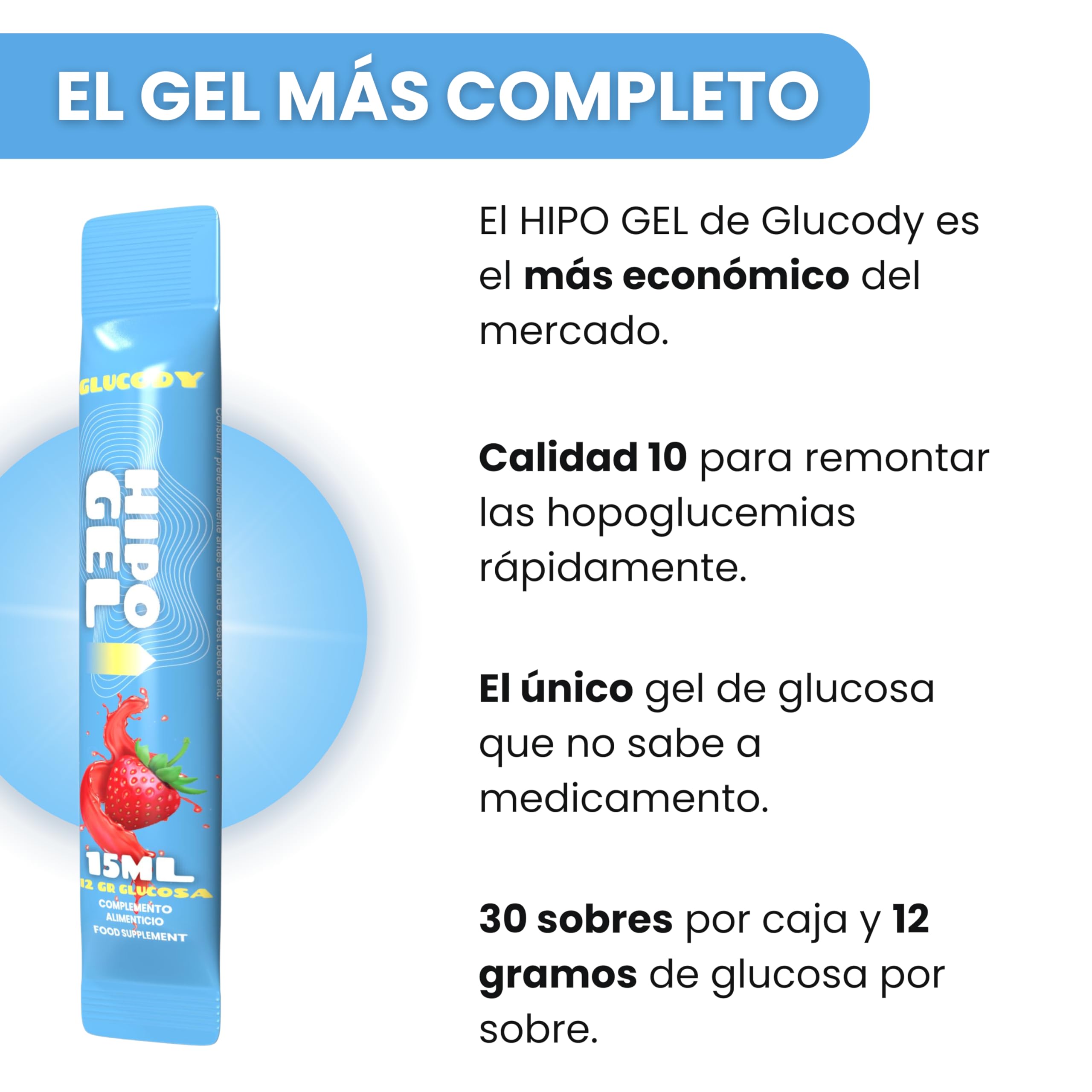 Gel De Glucosa Para Hipoglucemias / 30 Sobres x 12g De Glucosa Liquida De Absorcion Rapida - Glucody