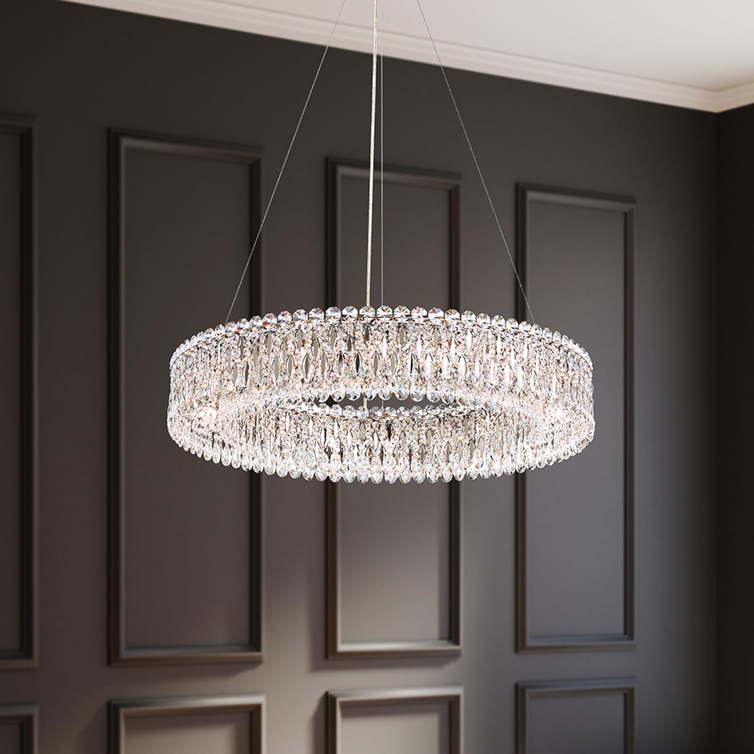 Schonbek Signature RS8351N-48R, Sarella 32 Light 60in Round Chandelier in Antique Silver with Clear Radiance Crystals