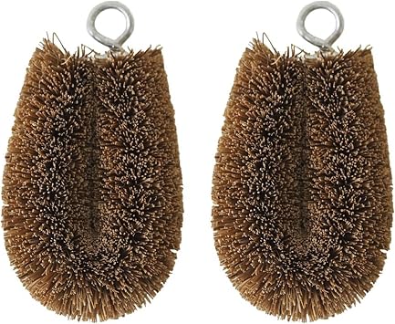 Natural Palm Mini Tawashi Brushes - Set of 2 - Natural Brown - 2.17 x 1.18 x 0.71 Inches - Premium Coconut Fiber, Scrubbers for Cleaning Small Spaces - Made in Japan