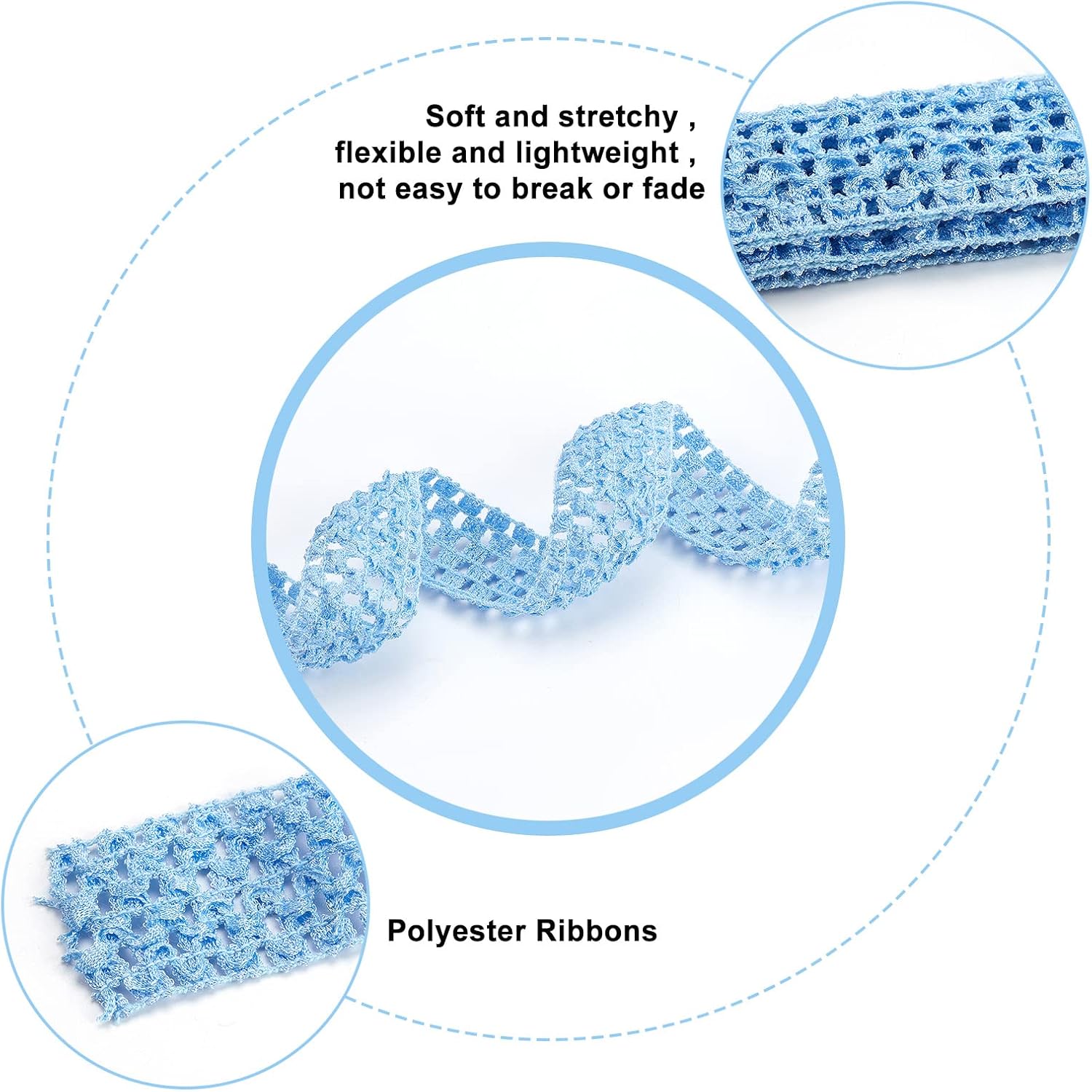 GORGECRAFT 5.5 Yards 1.6" Wide Elastic Crochet Headband Ribbon Polyester Crochet Stretch Trim Fabric for Hair Accessories Tube Top Hair Band Making, Cornflower Blue