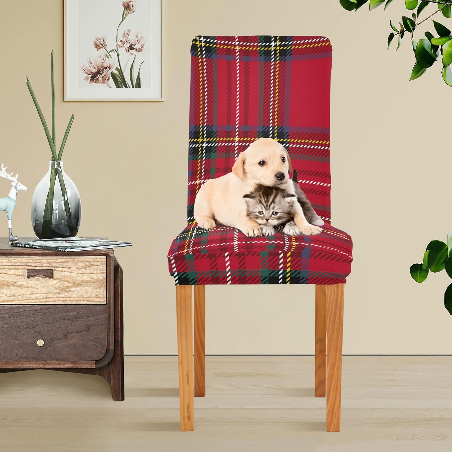 ALAZA Chair Covers for Dining Room, Tartan Background Plaid Stretch Chair Cover Sets Chair Protector for Formal Dining Celebration