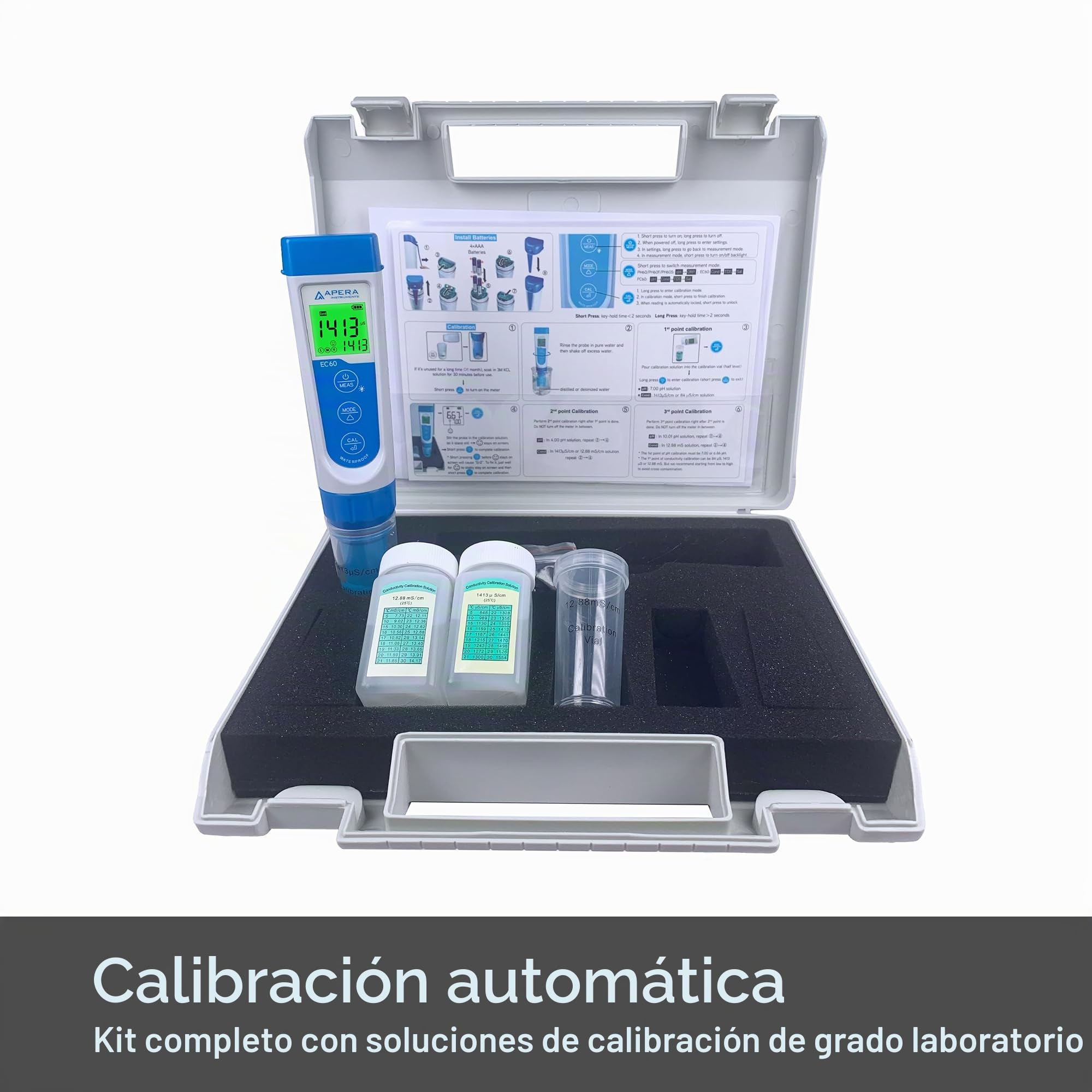 Medidor de conductividad Apera Instruments EC60 Premium (precisión de ± 1%, medición de EC/TDS/salinidad, electrodo BPB reemplazable, impermeable, medidor de temperatura)