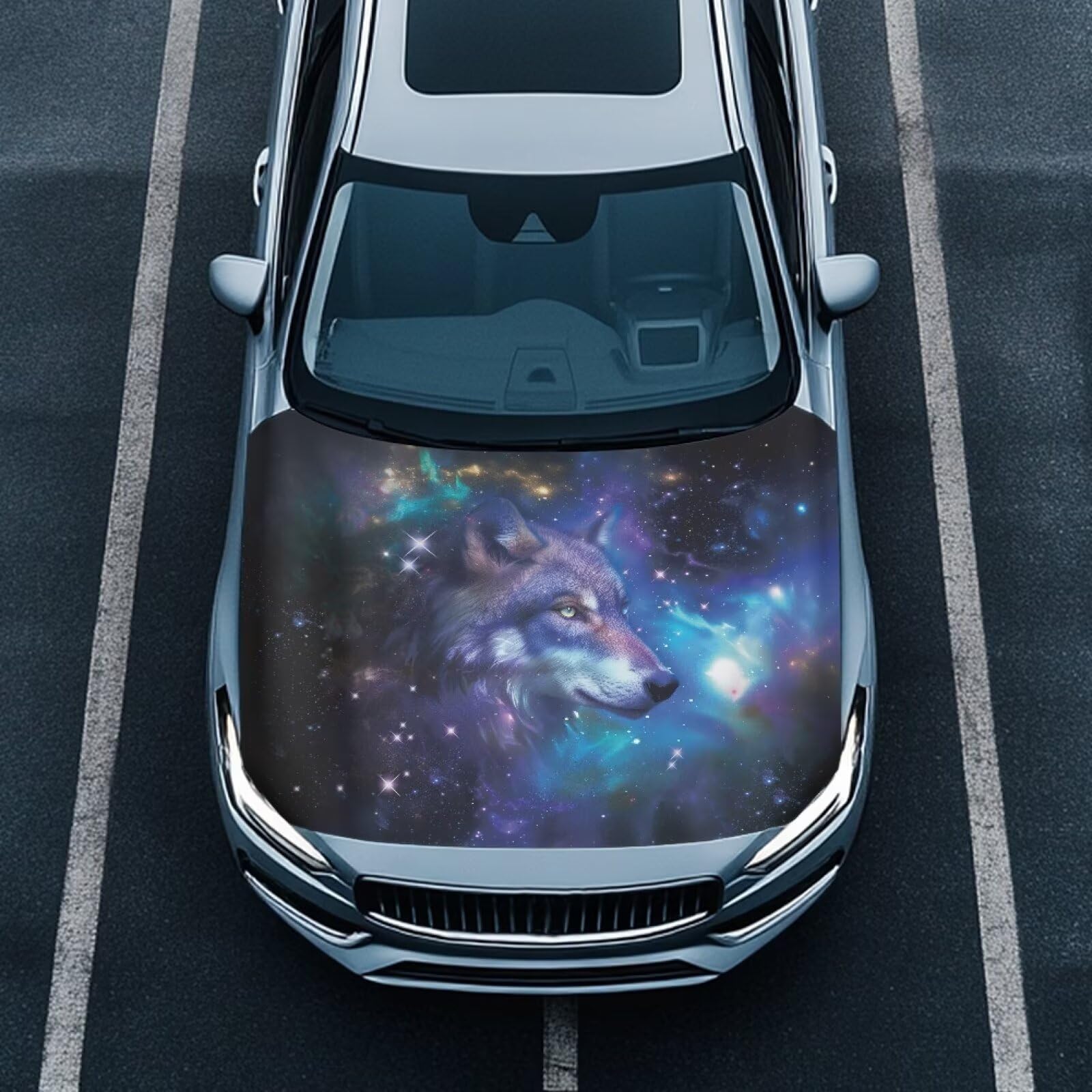 Car Hood Cover Protector, an All-Weather Waterproof, Windproof Car Cover for Winter Frost and Ice Removal-Handsome Wolf
