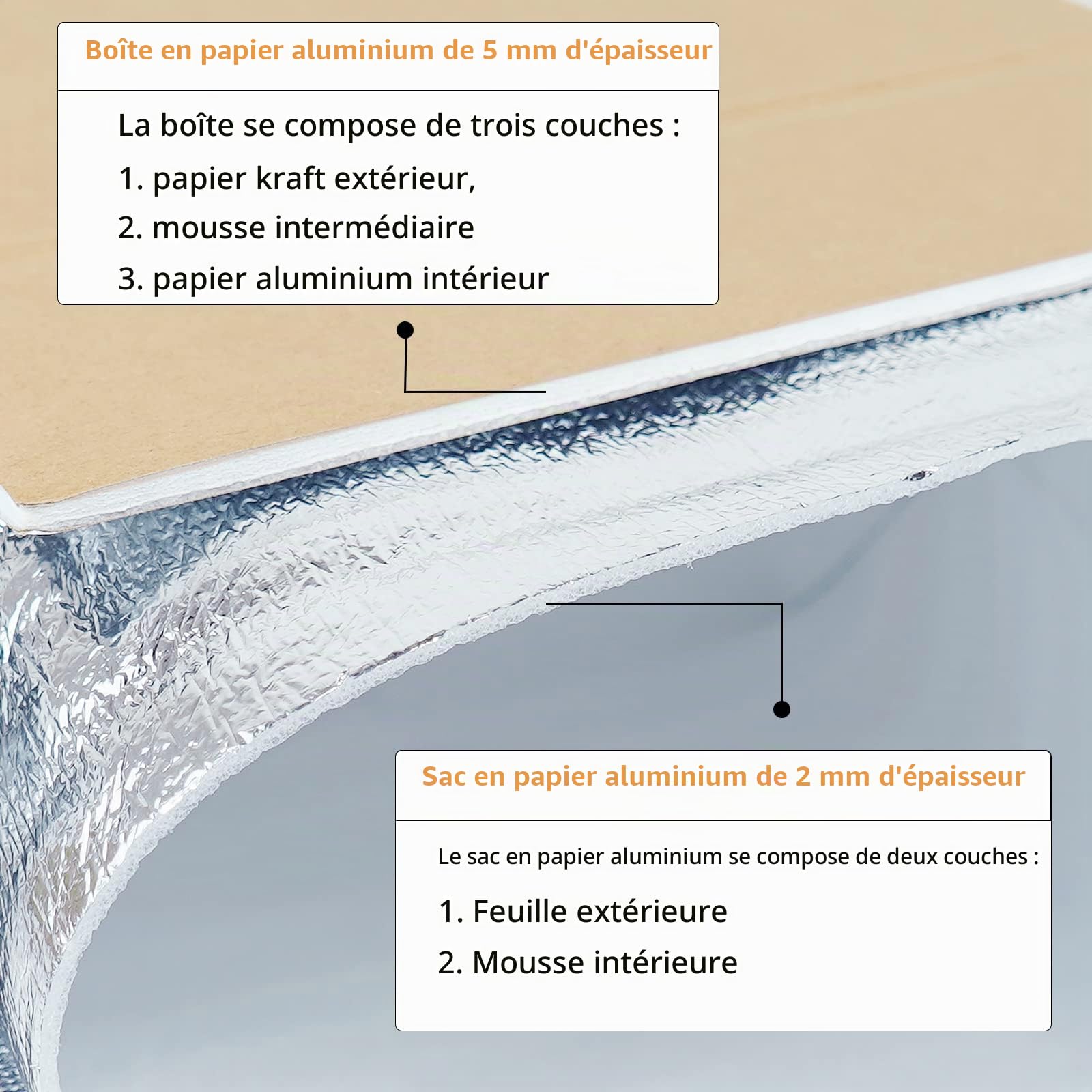 Thermo Chill Carton à double isolation avec doublure de sac isotherme en aluminium, boîte d'expédition réfrigérée pour aliments surgelés, envoi de colis, envoi postal 250x155x140 mm (2 pièces)