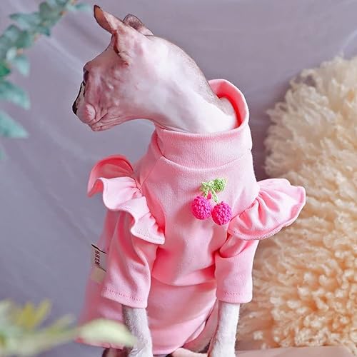 Miniatura 6 de NC Sphynx - Camiseta de algodón transpirable para mascotas con manga abullonada, fresa, para gato esfinge, gato Devon Rex, gato Bambino y gato