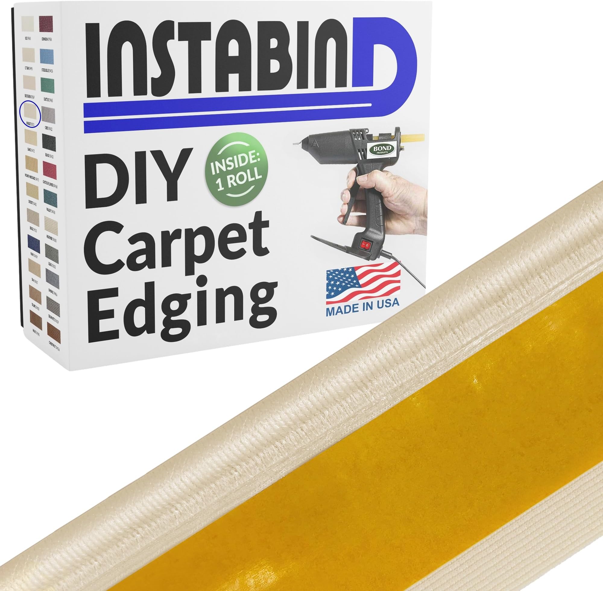 Instabind Carpet Binding - Regular Style, Rug Binding, Ideal for Area Rugs, Durable Hold, DIY Carpet Finishing Edge - Wheat, 54 ft Rolls