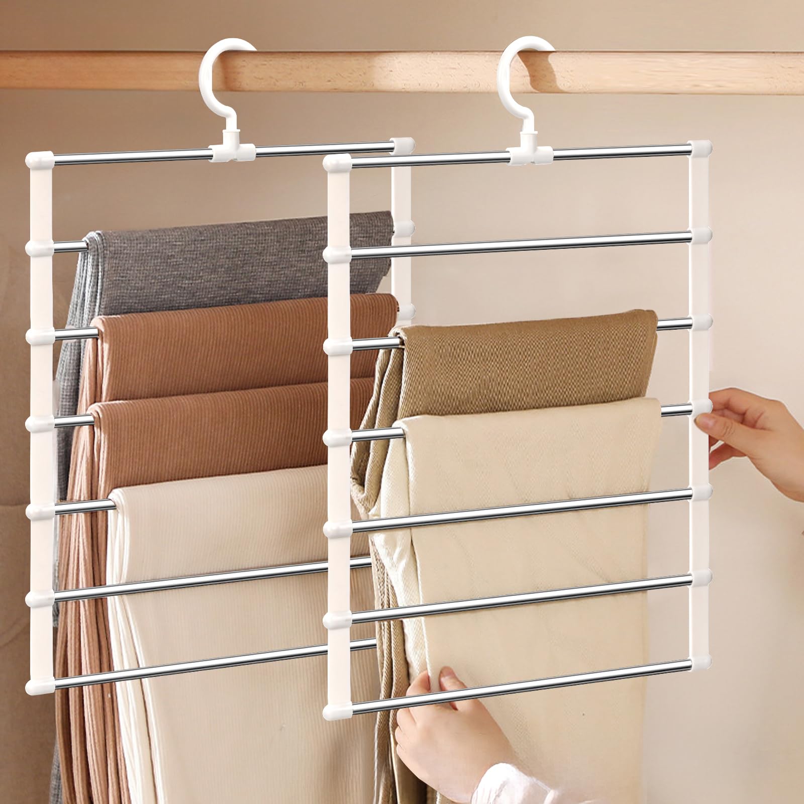 Lot De 2 Cintres Pour Pantalons, Peu Encombrants En Acier Inoxydable Antiderapants Pliables Multifonctions Pour Pantalons Echarpes Jeans Vetements Serviettes 91557895